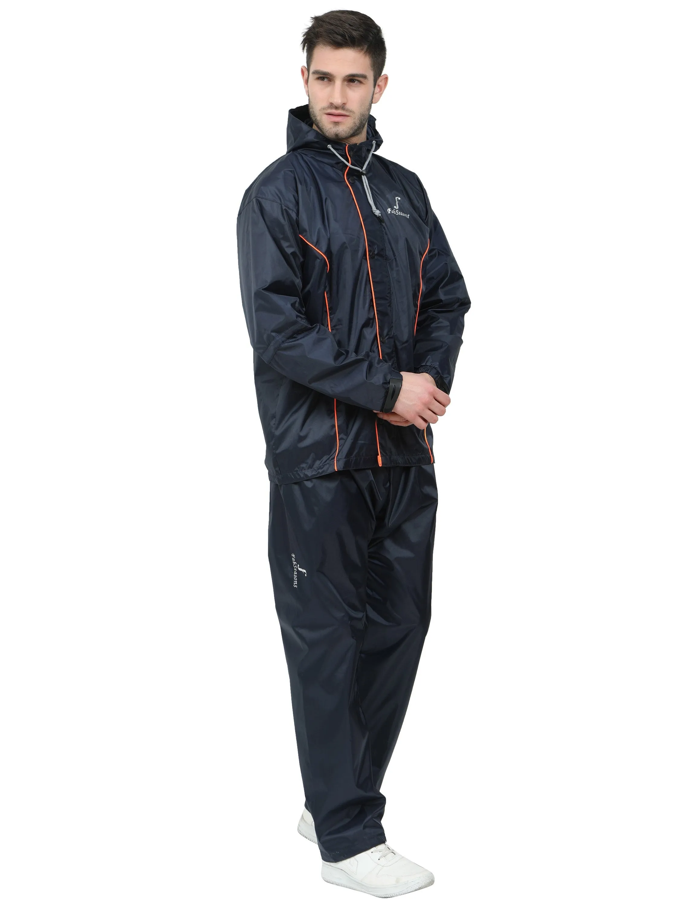 FabSeasons Premium 100% Waterproof Unisex Raincoat for Men & Women with Hood- BlueOrange