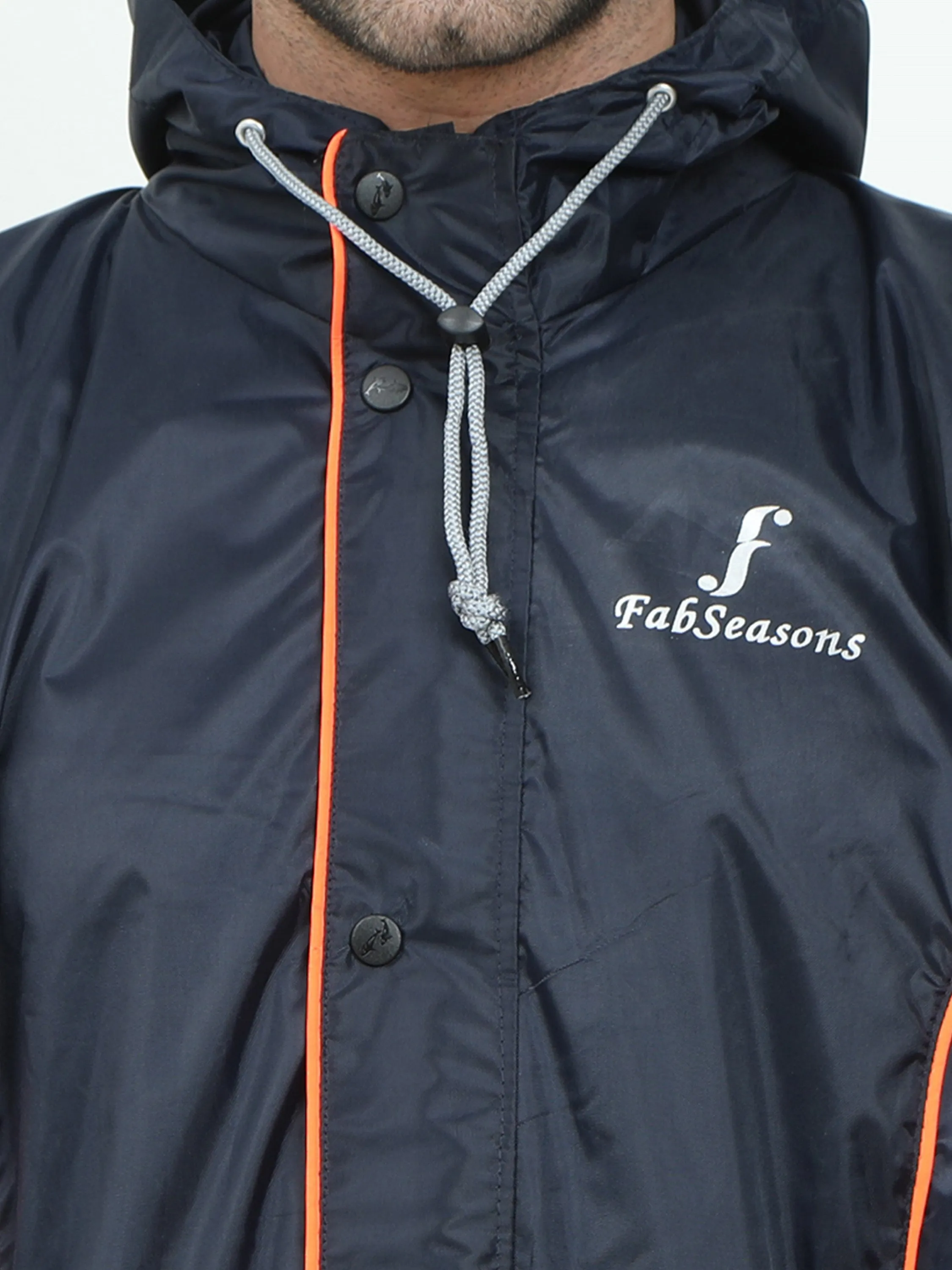 FabSeasons Premium 100% Waterproof Unisex Raincoat for Men & Women with Hood- BlueOrange