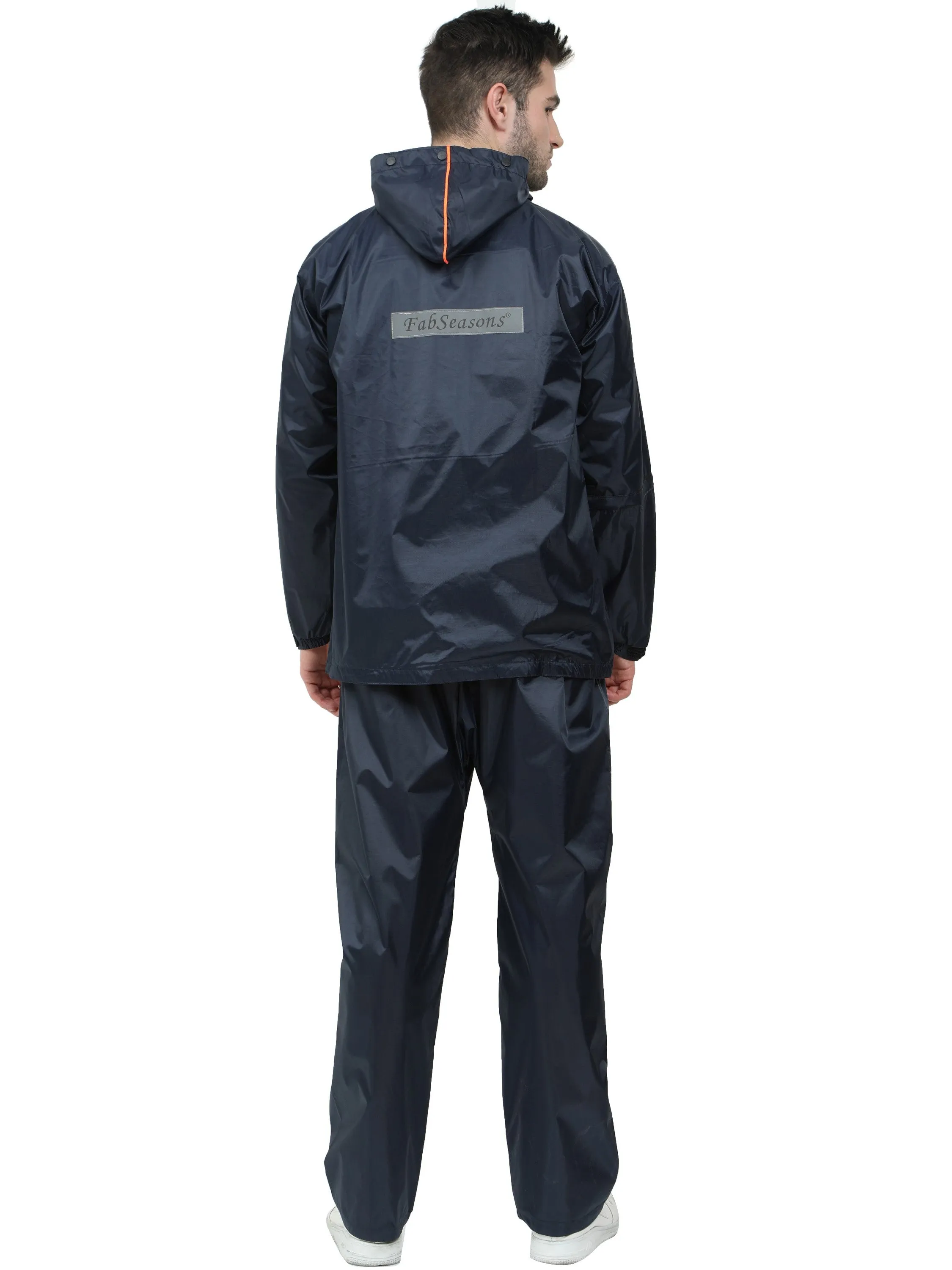 FabSeasons Premium 100% Waterproof Unisex Raincoat for Men & Women with Hood- BlueOrange