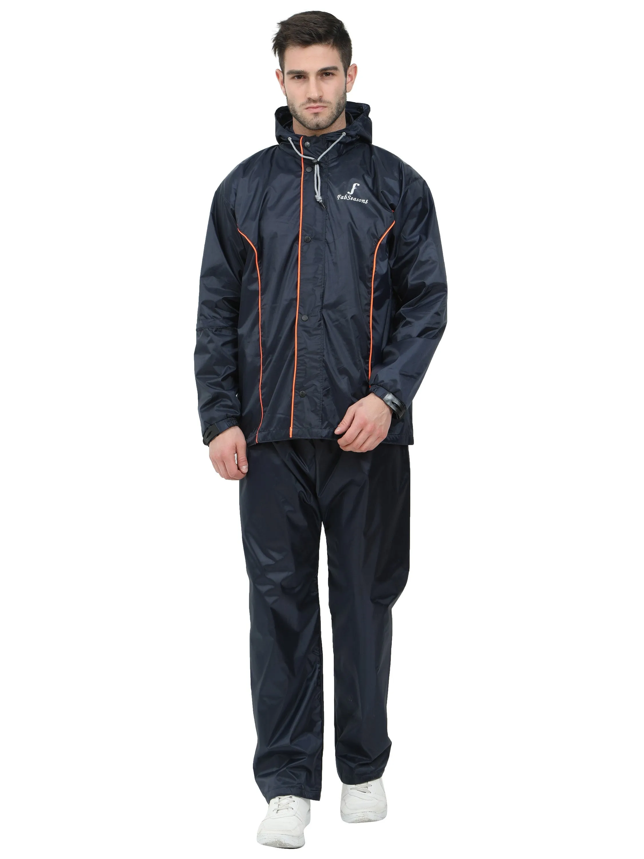FabSeasons Premium 100% Waterproof Unisex Raincoat for Men & Women with Hood- BlueOrange