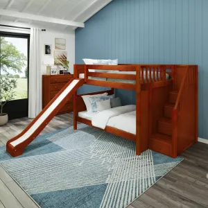 Full XL Medium Bunk Bed with Stairs and Slide