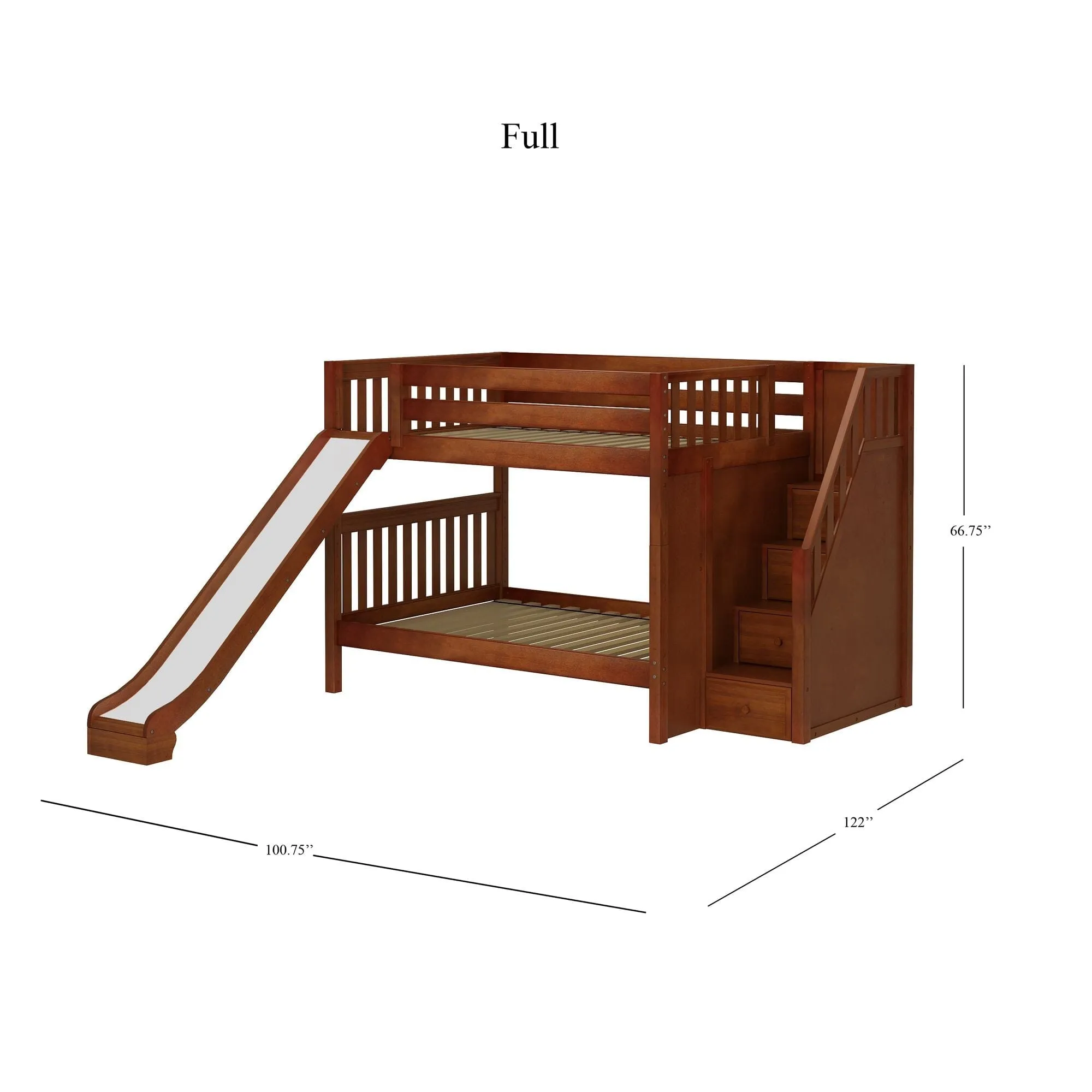 Full XL Medium Bunk Bed with Stairs and Slide