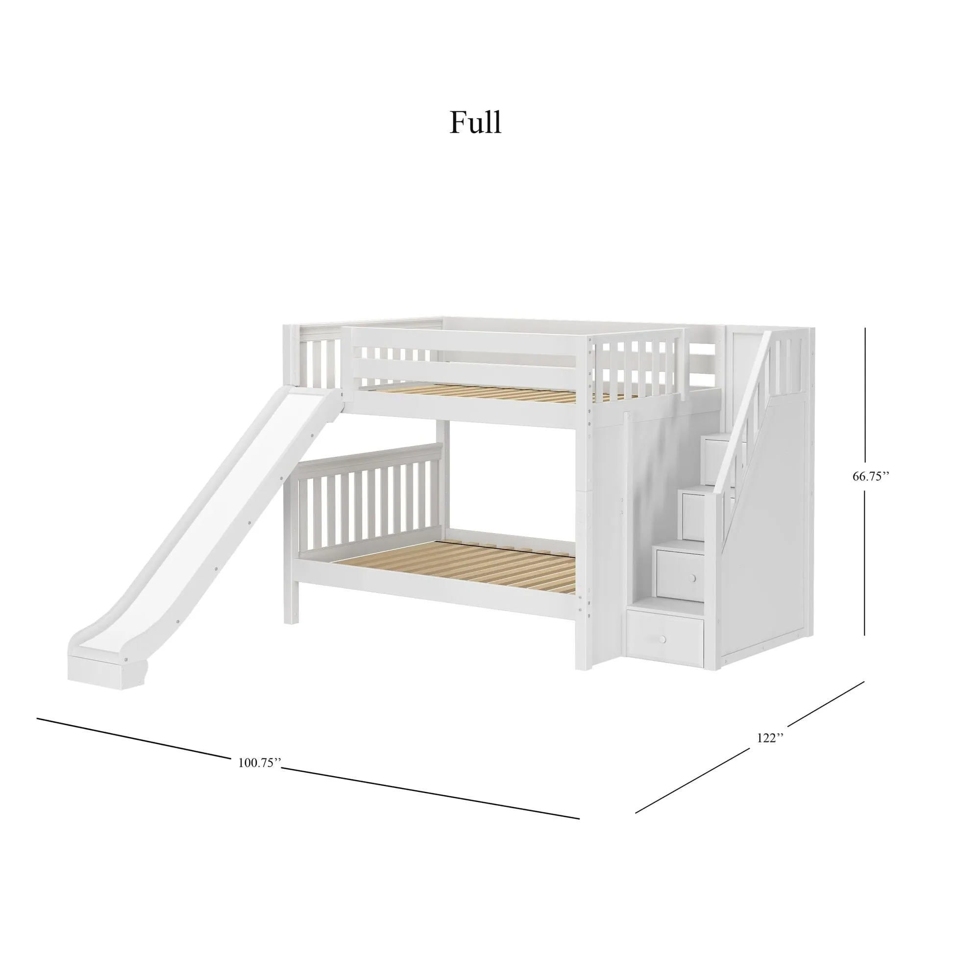 Full XL Medium Bunk Bed with Stairs and Slide