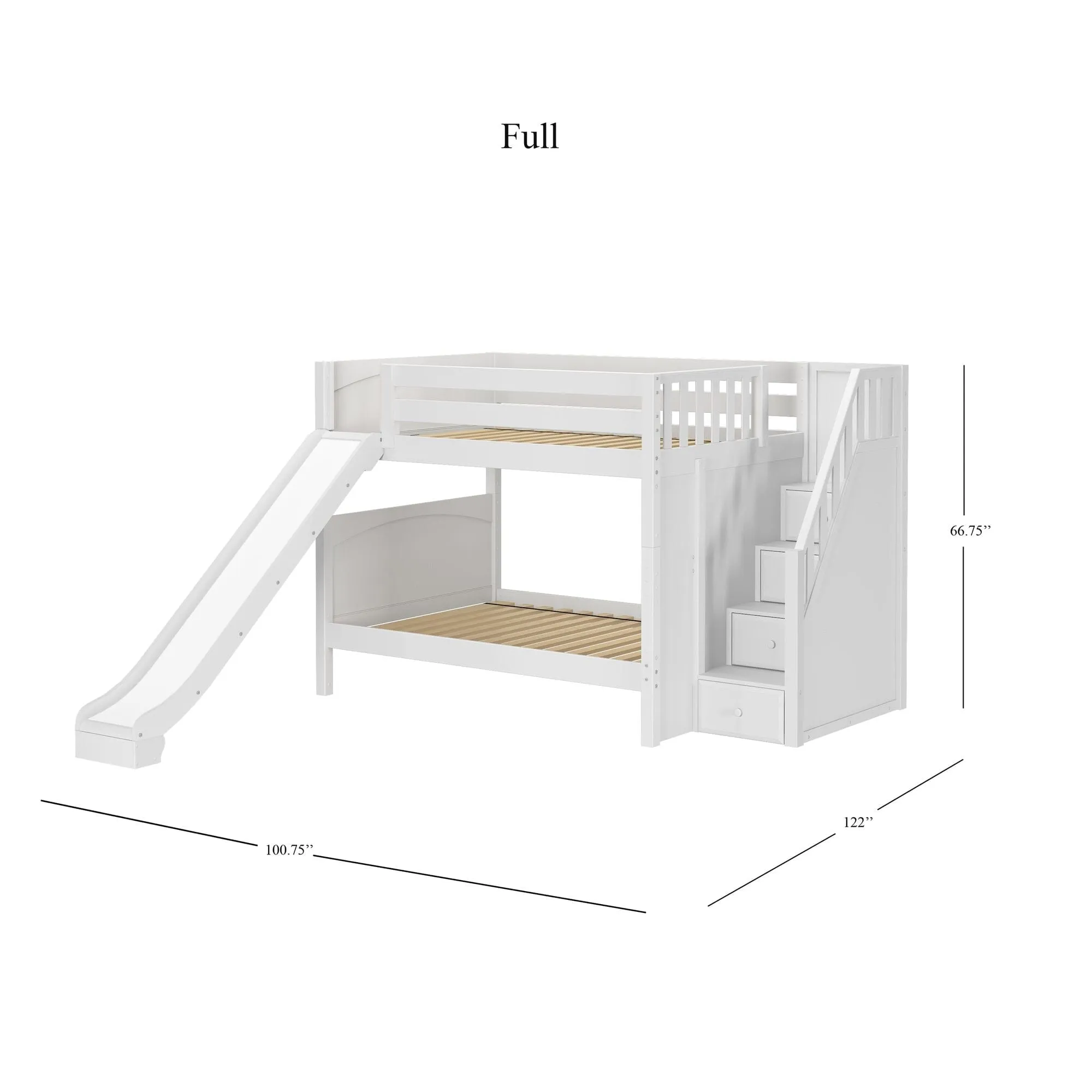 Full XL Medium Bunk Bed with Stairs and Slide