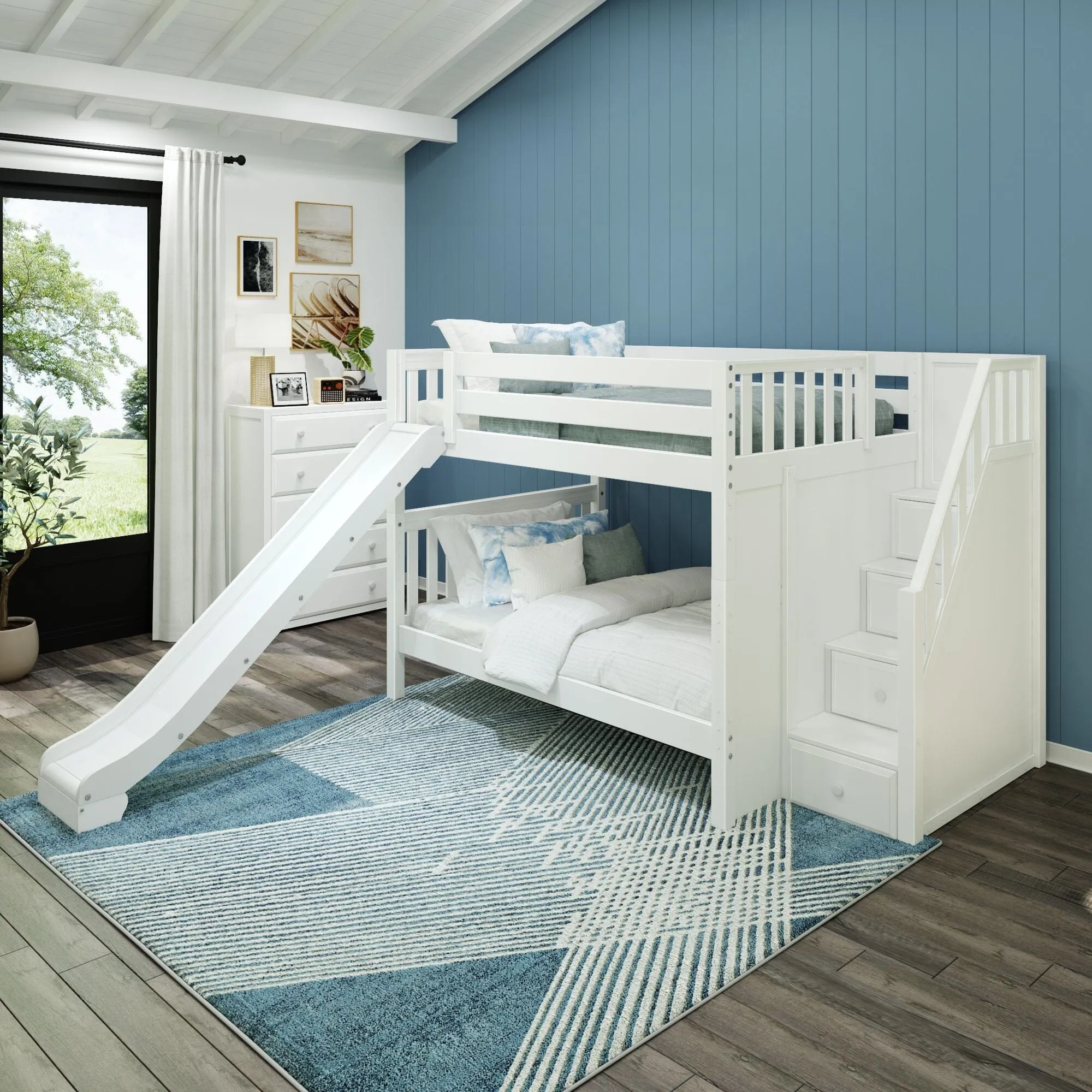 Full XL Medium Bunk Bed with Stairs and Slide