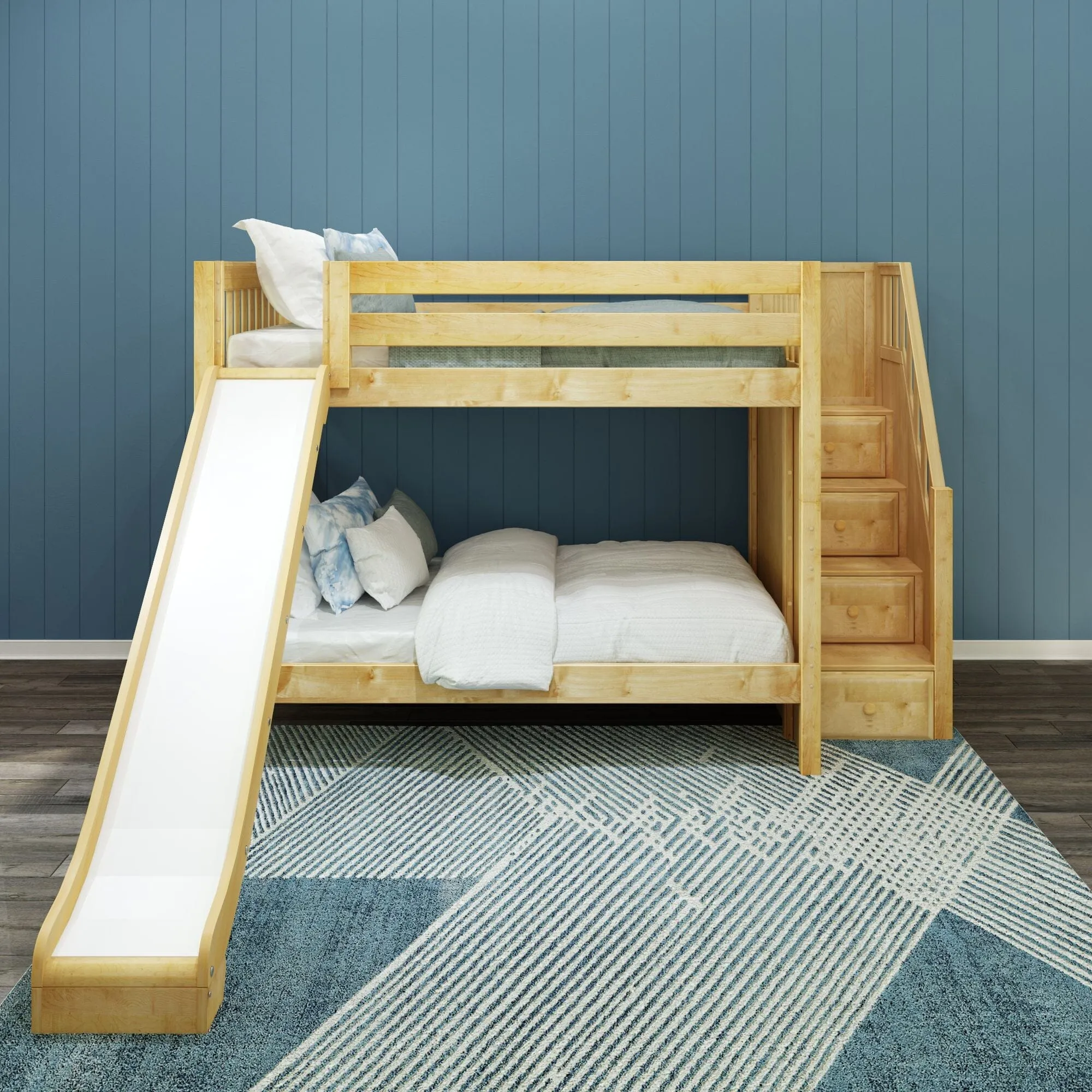 Full XL Medium Bunk Bed with Stairs and Slide