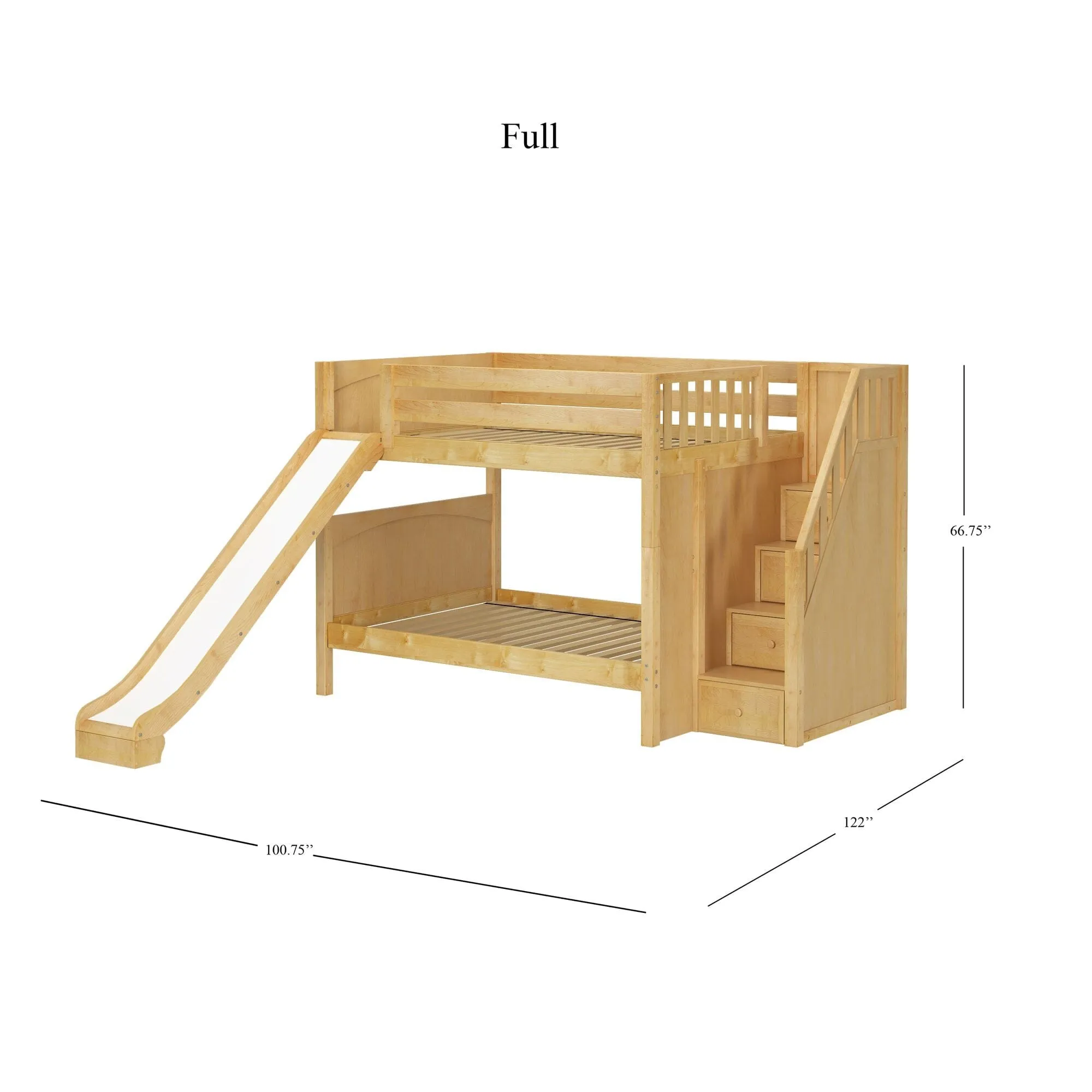 Full XL Medium Bunk Bed with Stairs and Slide