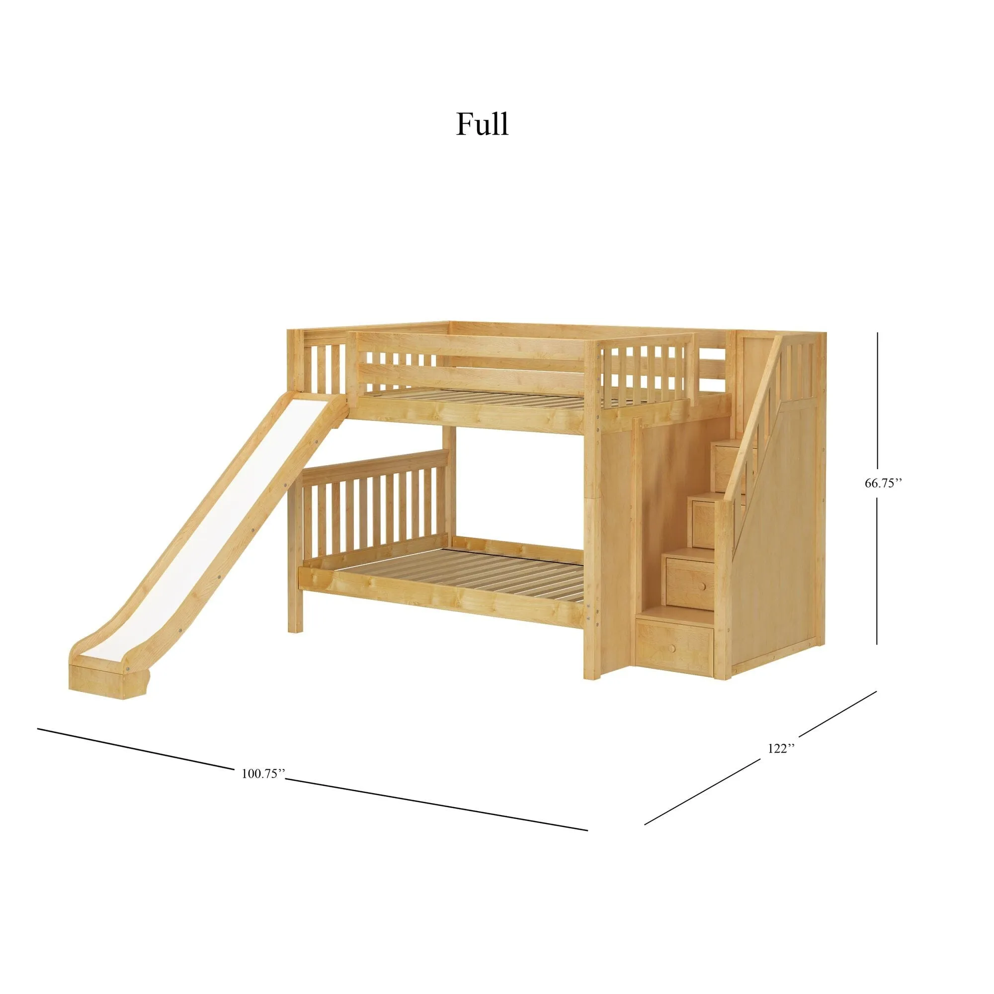 Full XL Medium Bunk Bed with Stairs and Slide
