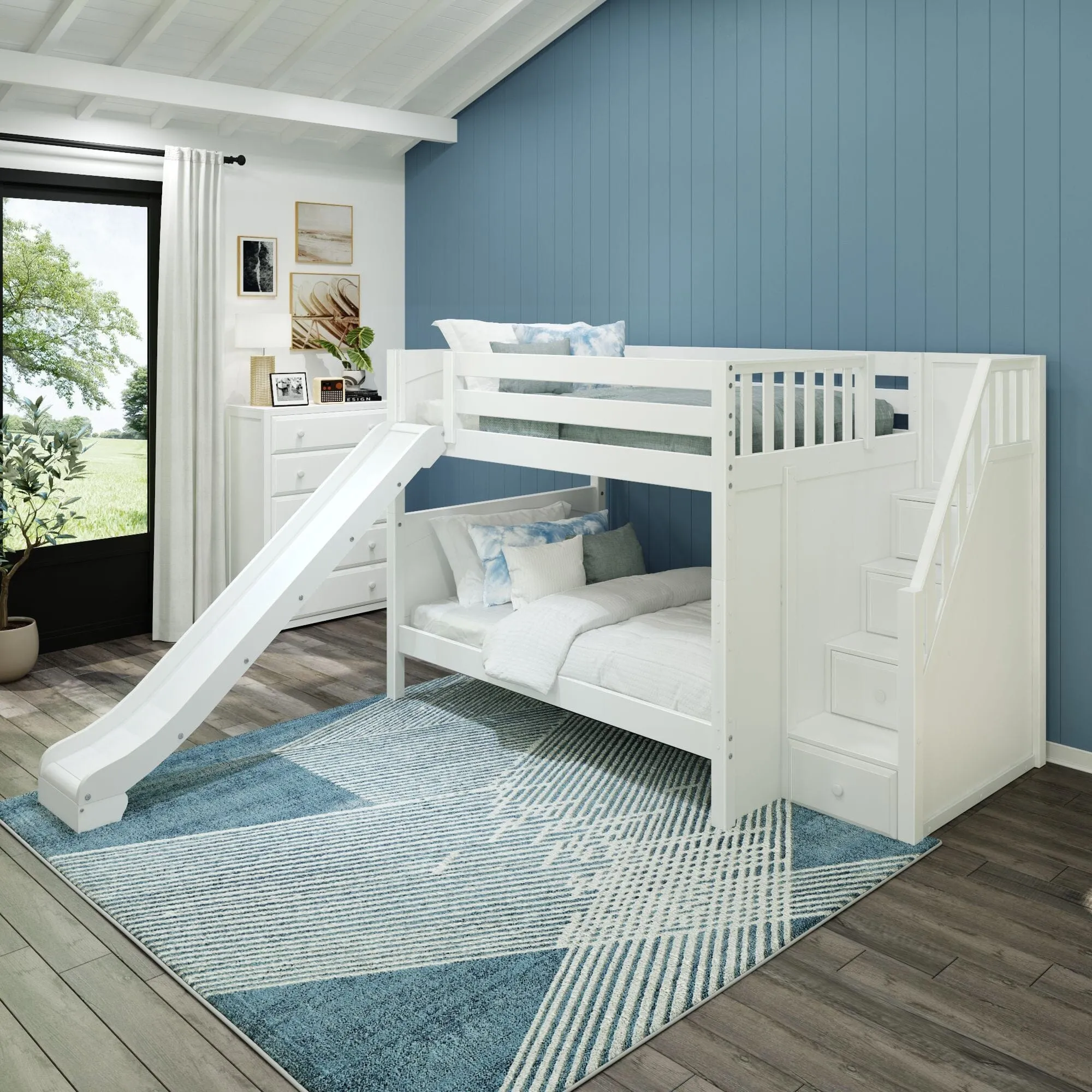 Full XL Medium Bunk Bed with Stairs and Slide