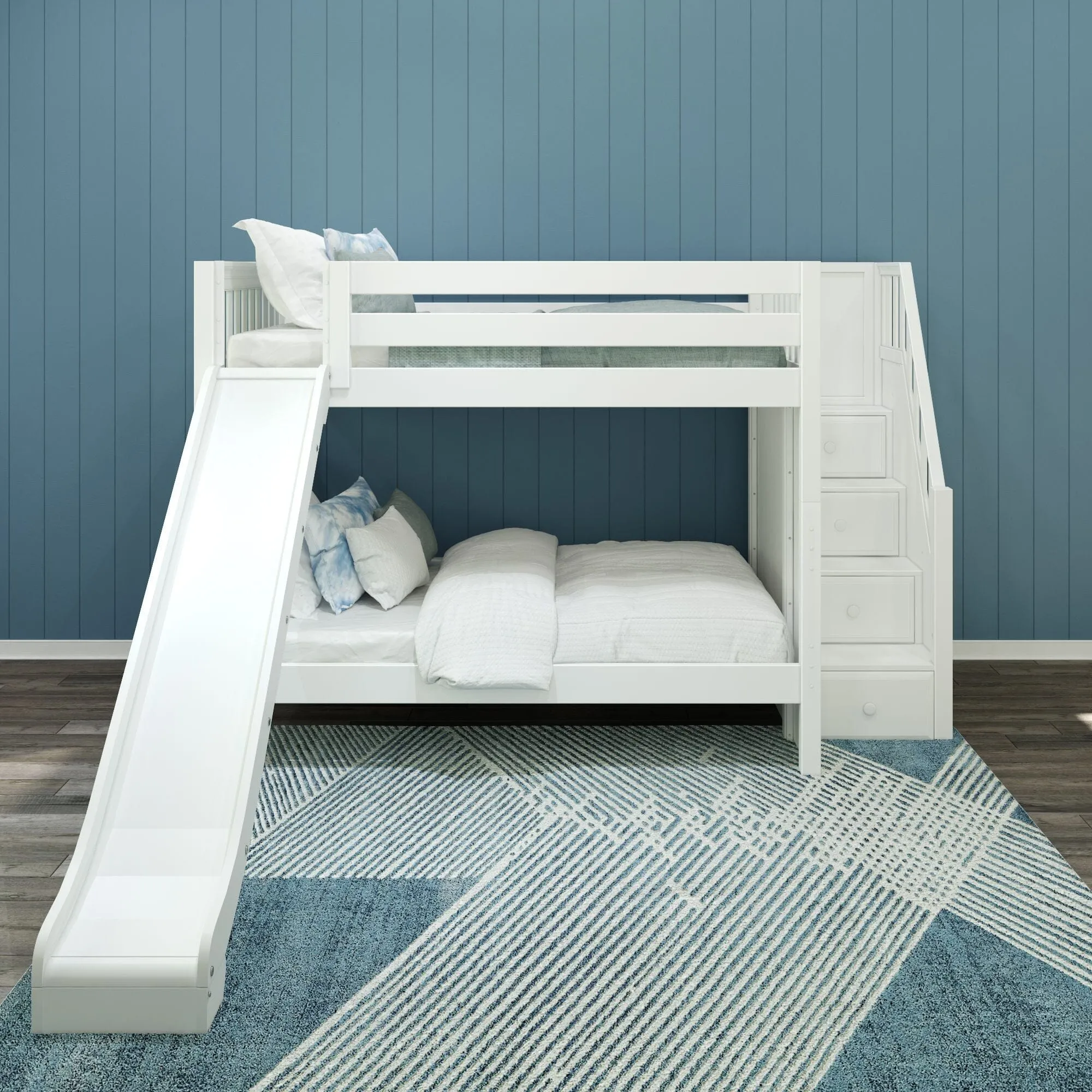 Full XL Medium Bunk Bed with Stairs and Slide