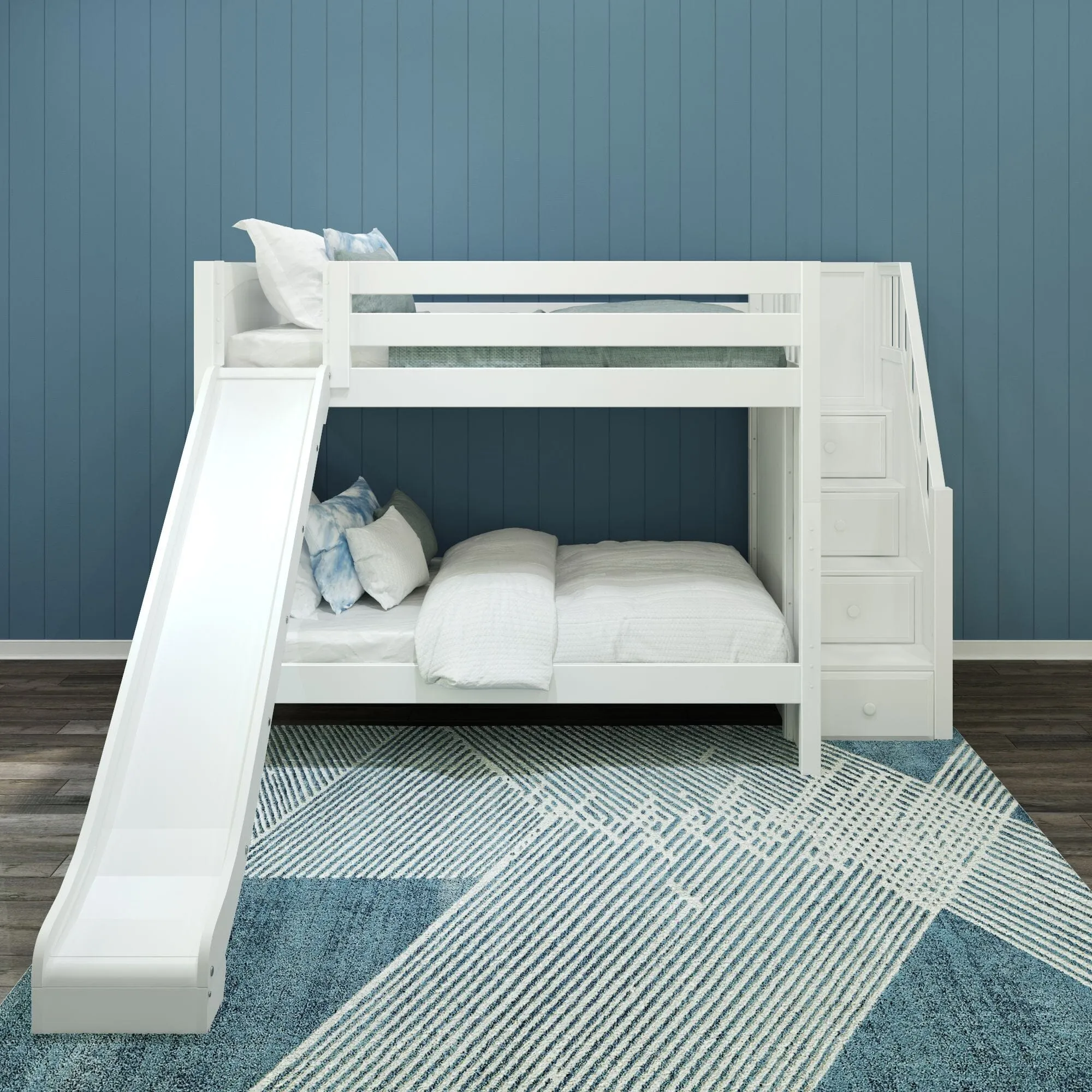 Full XL Medium Bunk Bed with Stairs and Slide