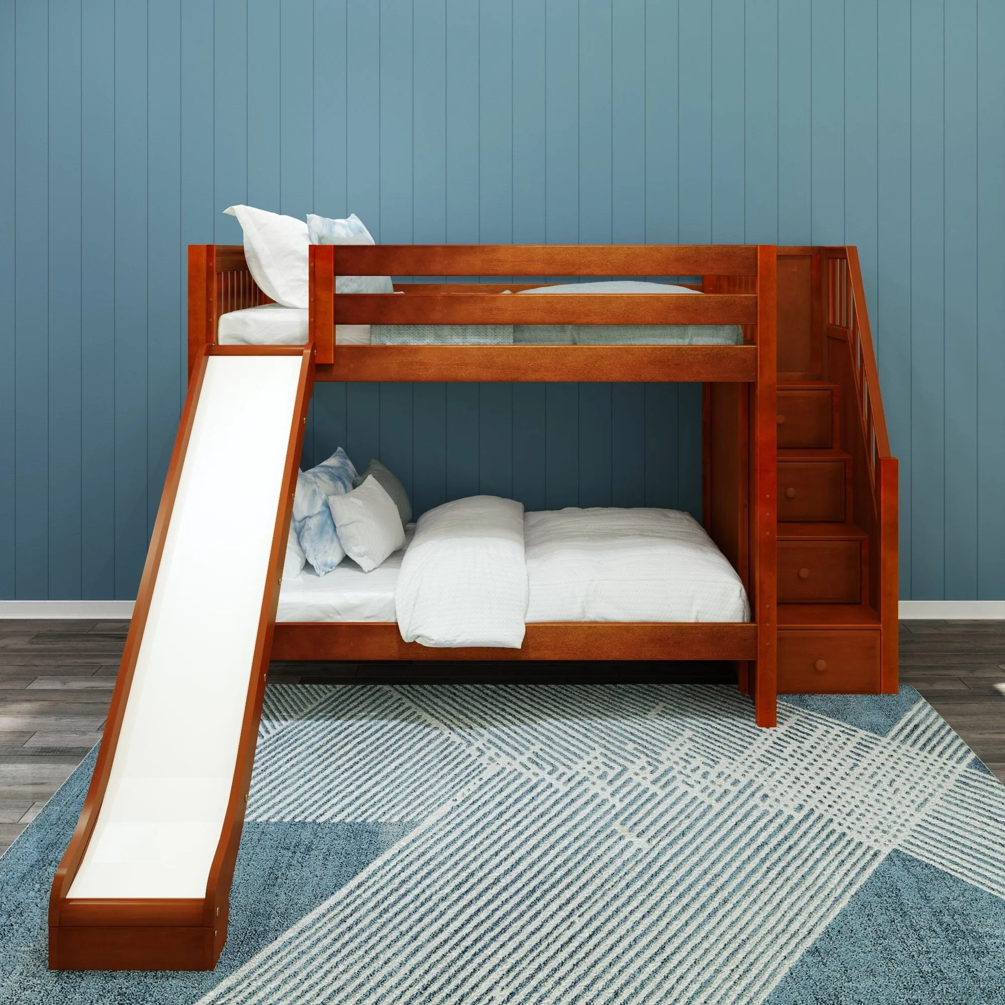 Full XL Medium Bunk Bed with Stairs and Slide