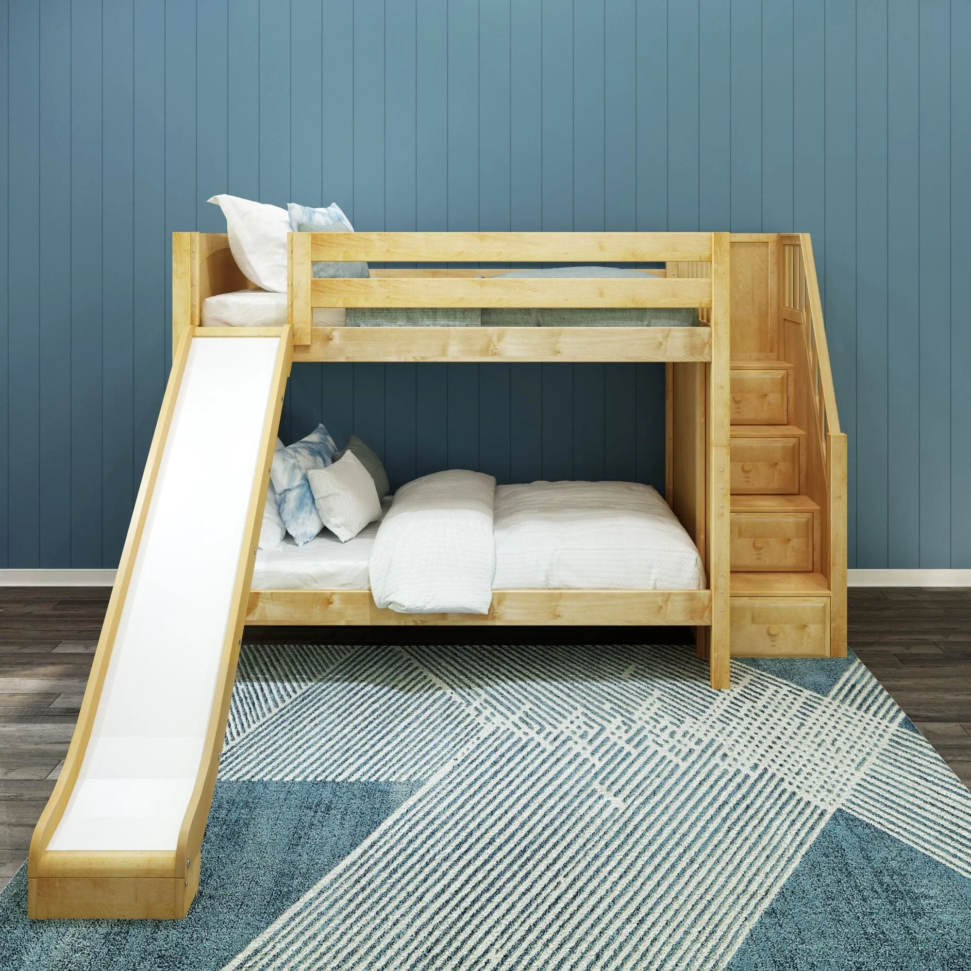 Full XL Medium Bunk Bed with Stairs and Slide