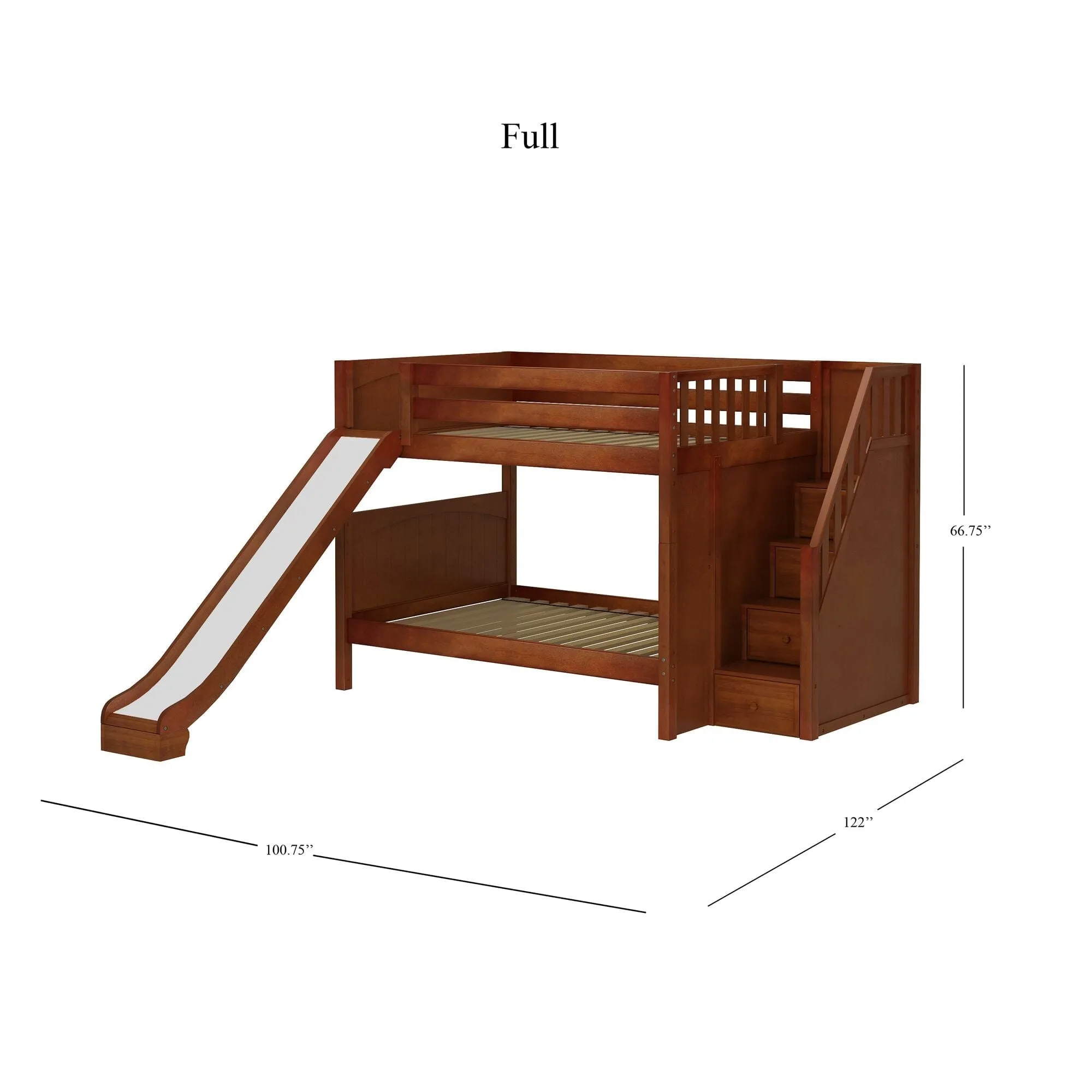 Full XL Medium Bunk Bed with Stairs and Slide