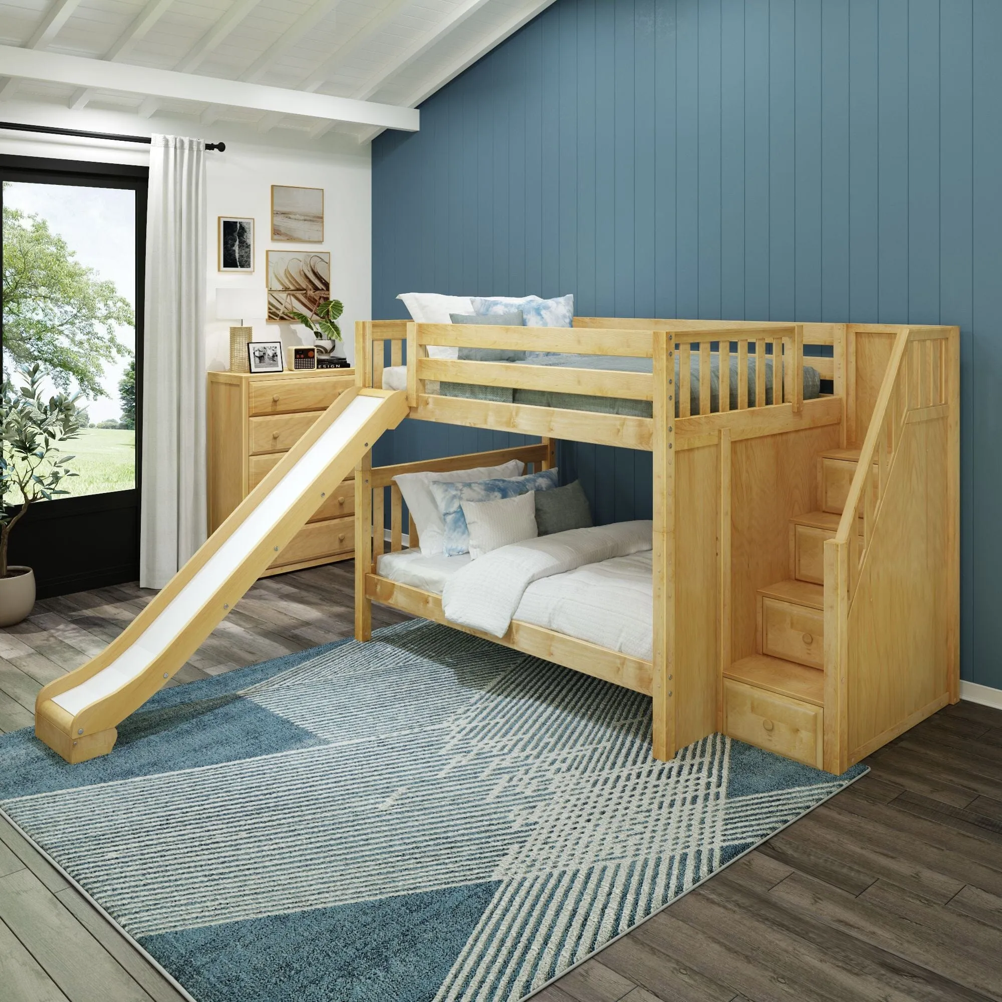 Full XL Medium Bunk Bed with Stairs and Slide