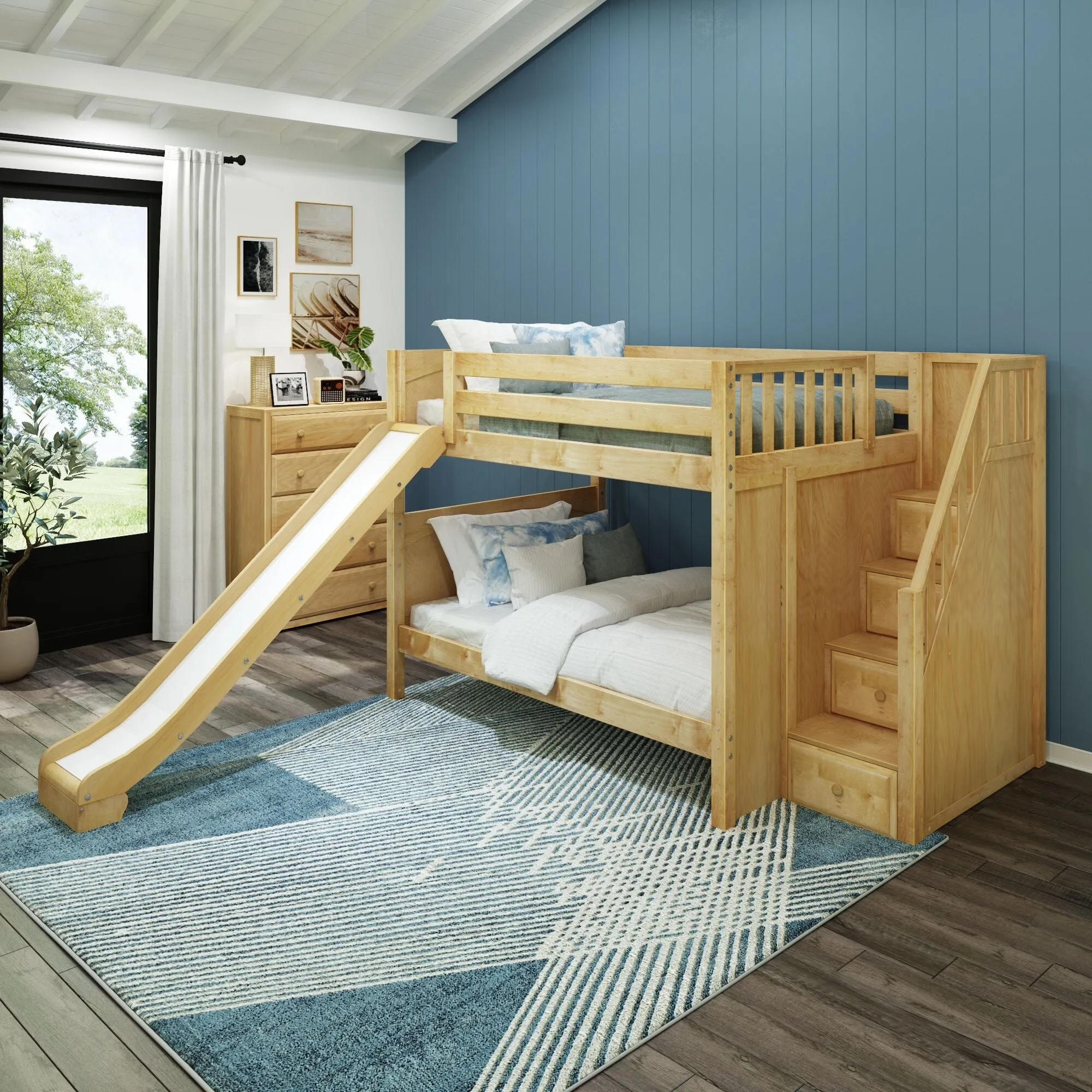 Full XL Medium Bunk Bed with Stairs and Slide