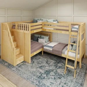 Full XL   Twin XL High Corner Bunk with Angled Ladder and Stairs