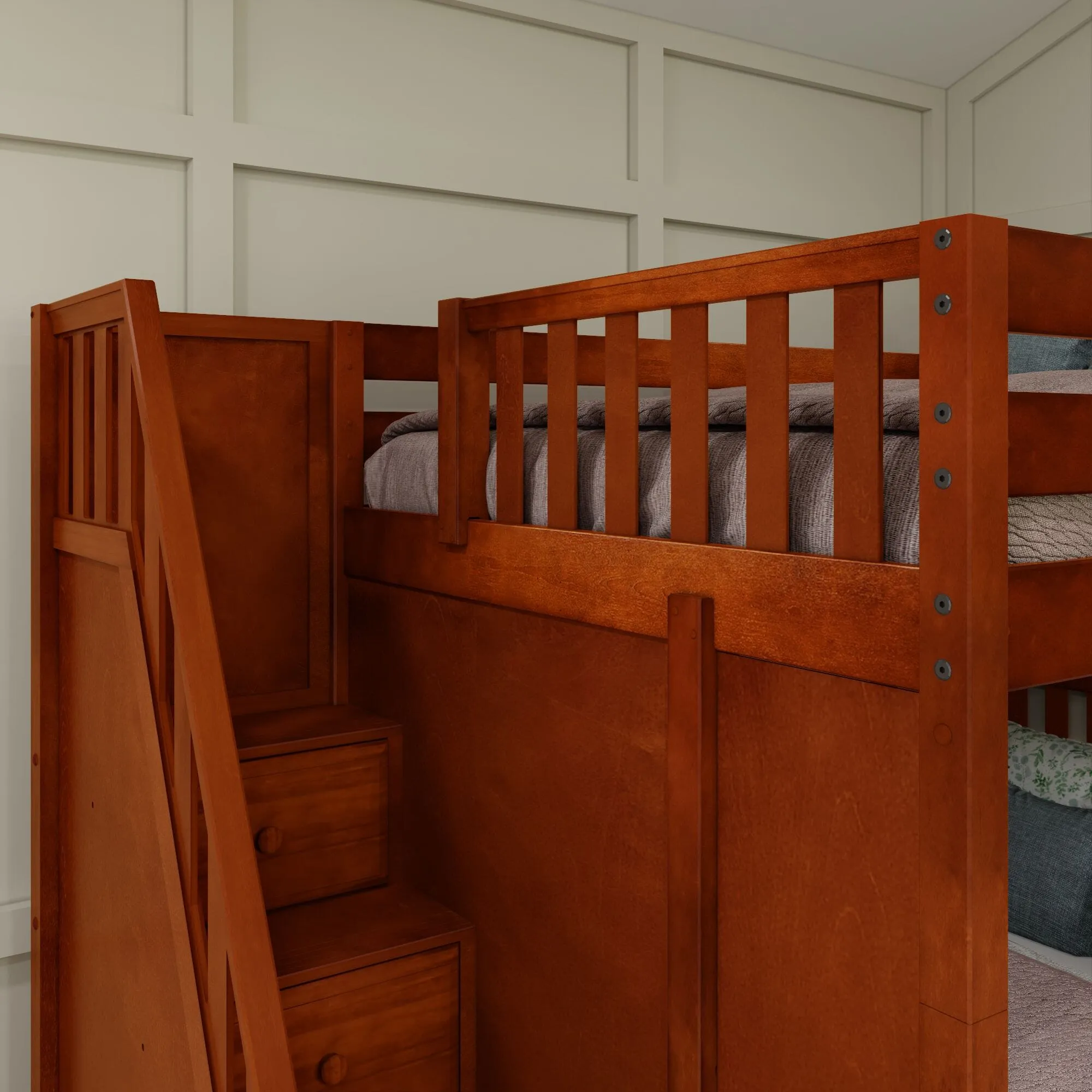 Full XL   Twin XL High Corner Bunk with Angled Ladder and Stairs