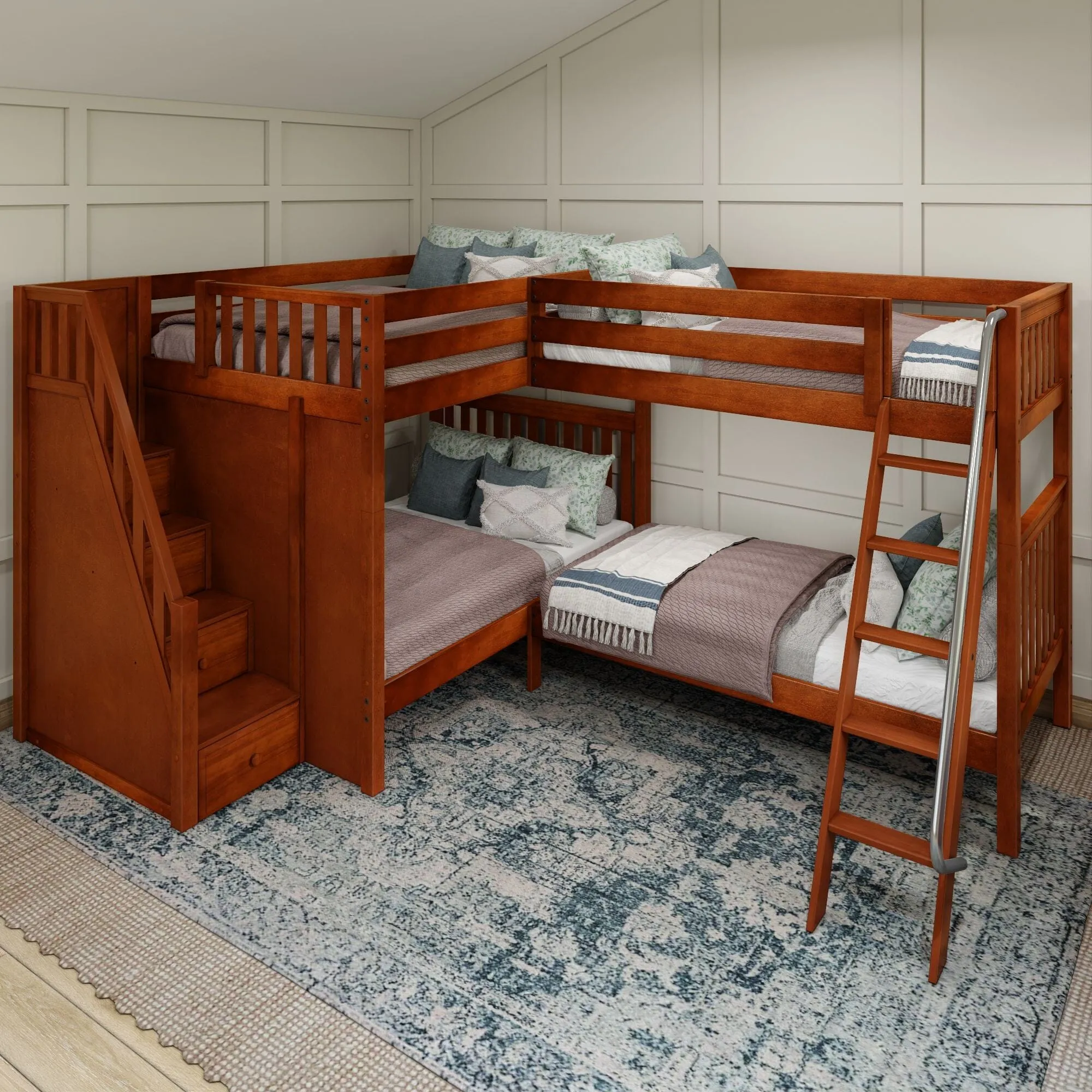 Full XL   Twin XL High Corner Bunk with Angled Ladder and Stairs