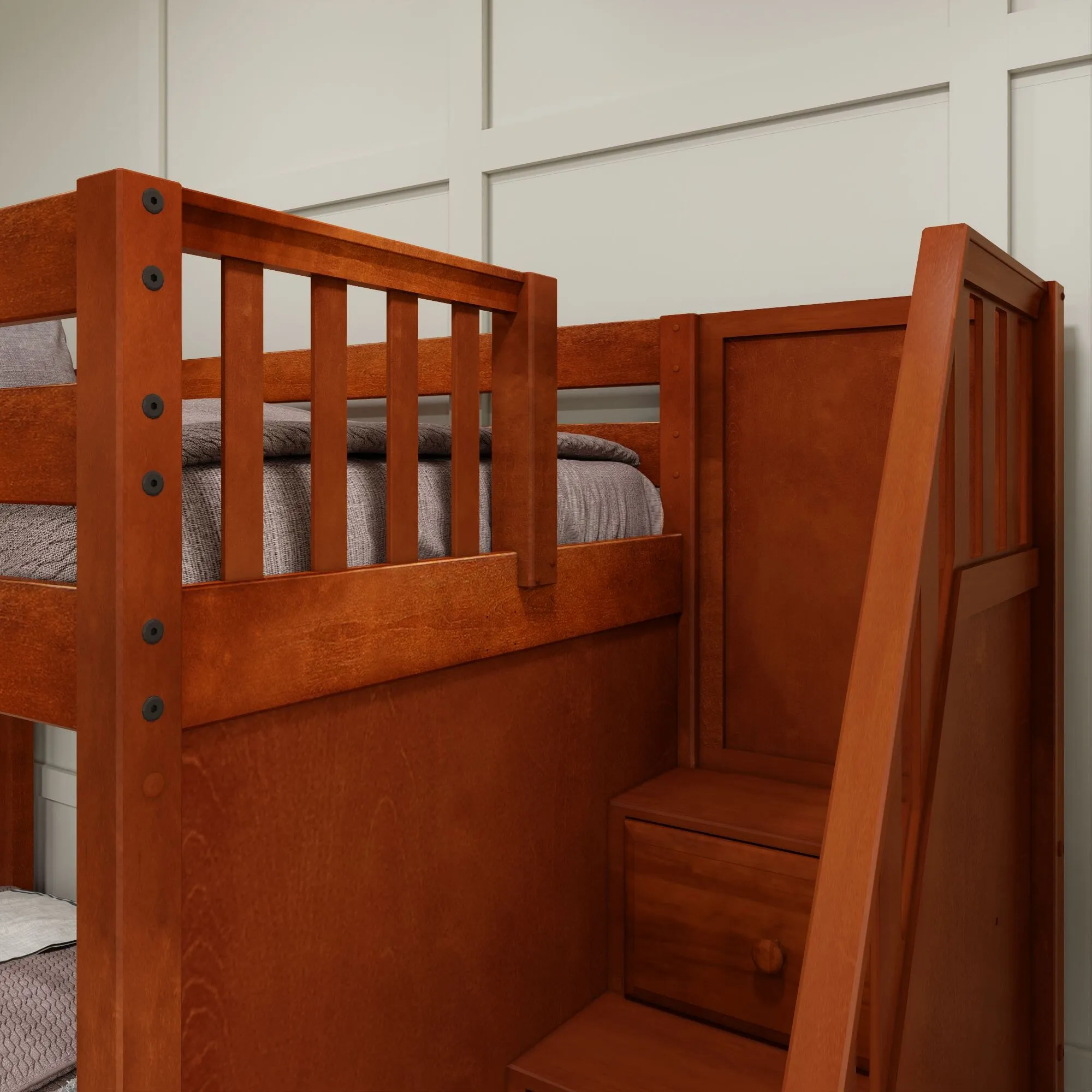 Full XL   Twin XL High Corner Bunk with Angled Ladder and Stairs