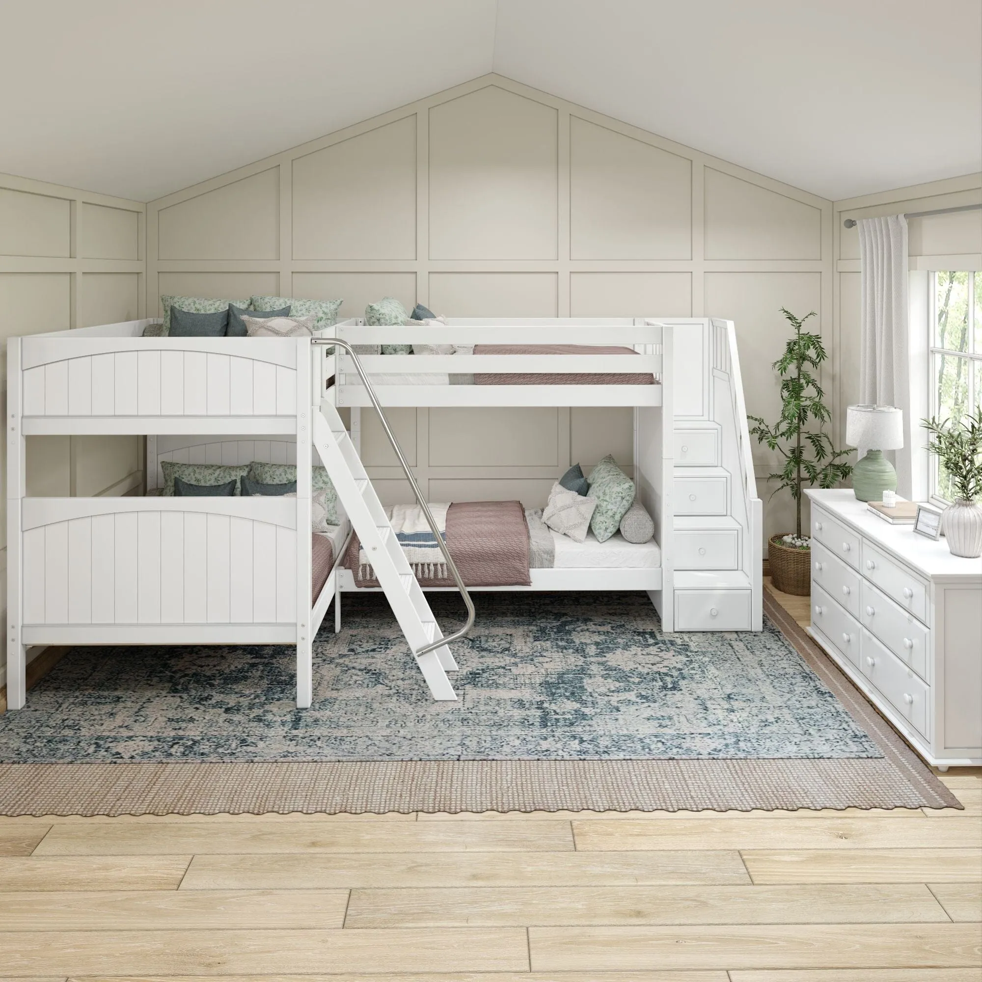 Full XL   Twin XL High Corner Bunk with Angled Ladder and Stairs