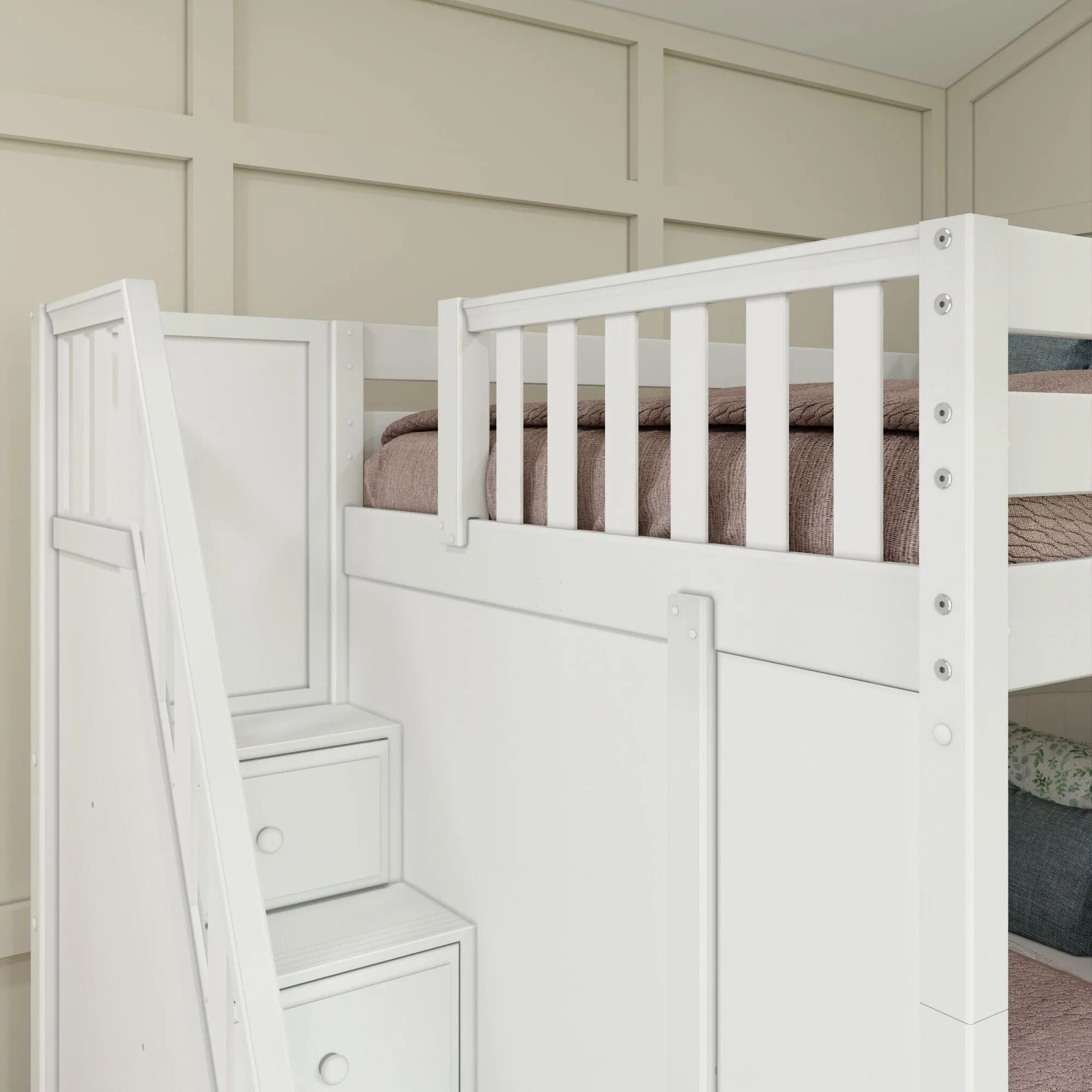 Full XL   Twin XL High Corner Bunk with Angled Ladder and Stairs