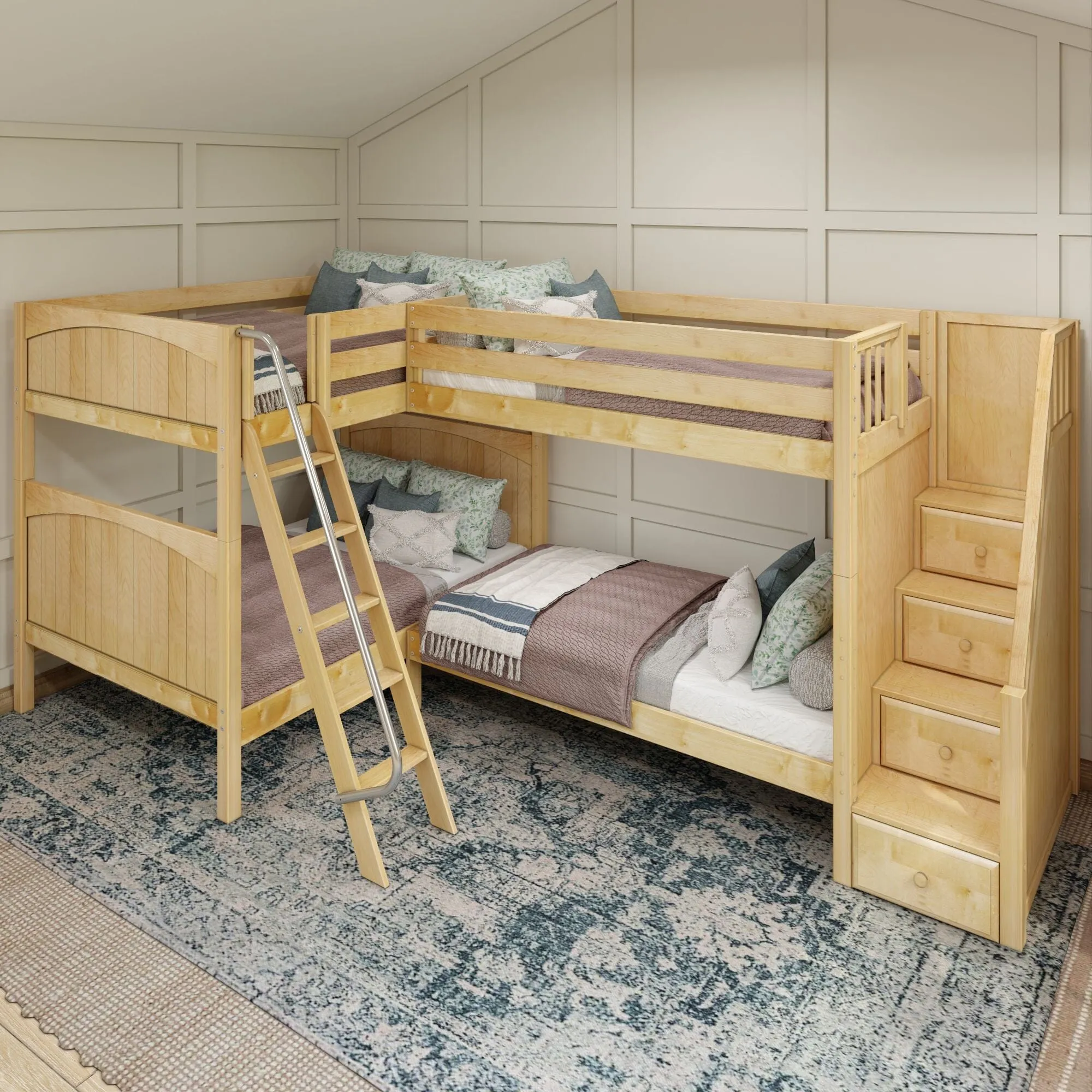 Full XL   Twin XL High Corner Bunk with Angled Ladder and Stairs
