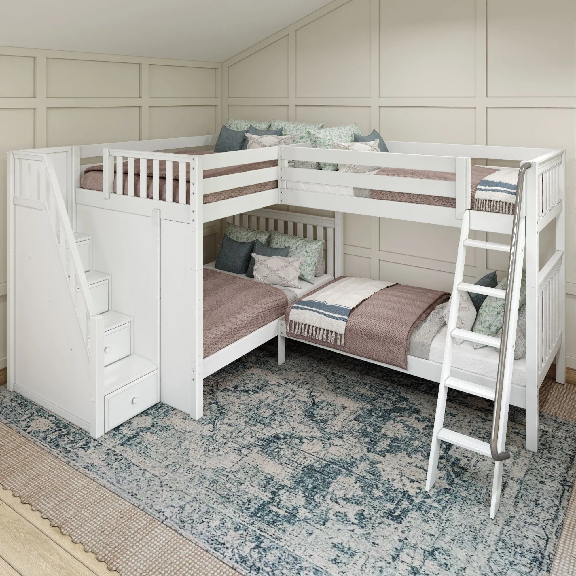 Full XL   Twin XL High Corner Bunk with Angled Ladder and Stairs