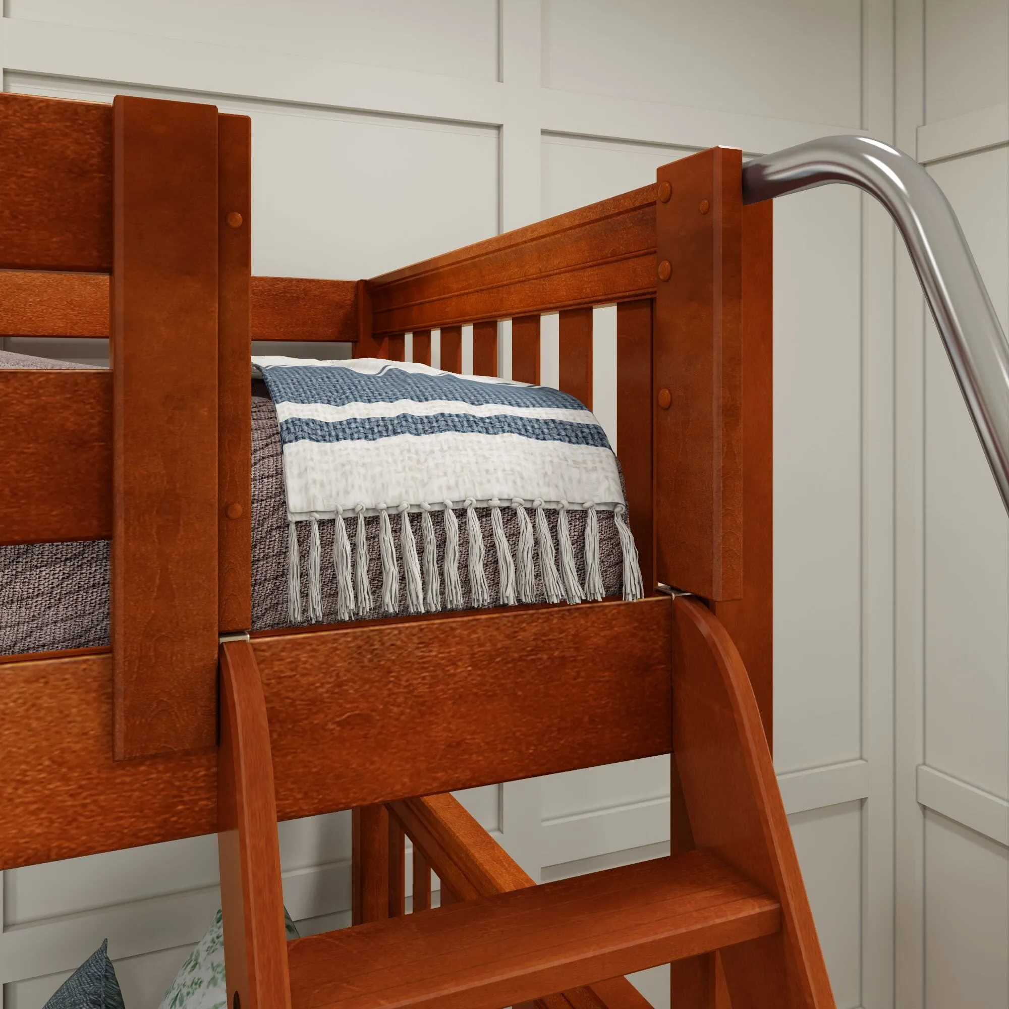 Full XL   Twin XL High Corner Bunk with Angled Ladder and Stairs