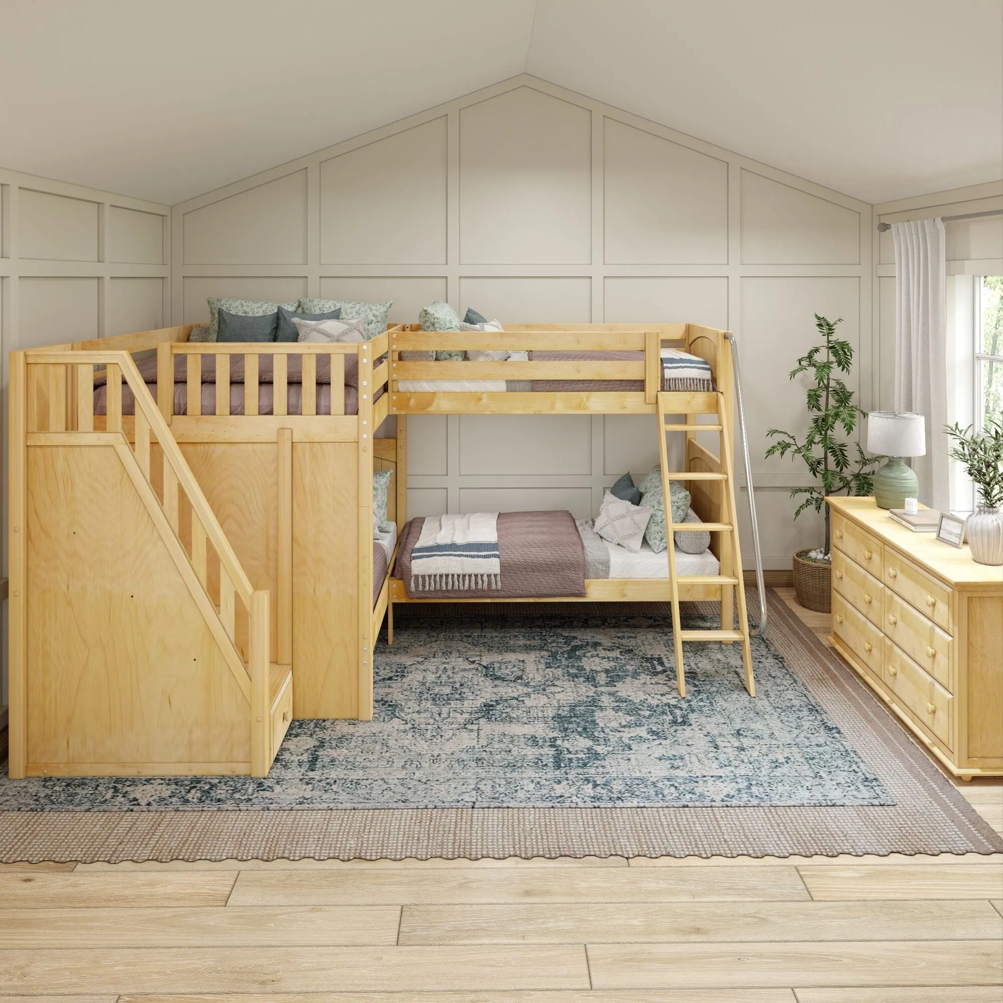 Full XL   Twin XL High Corner Bunk with Angled Ladder and Stairs