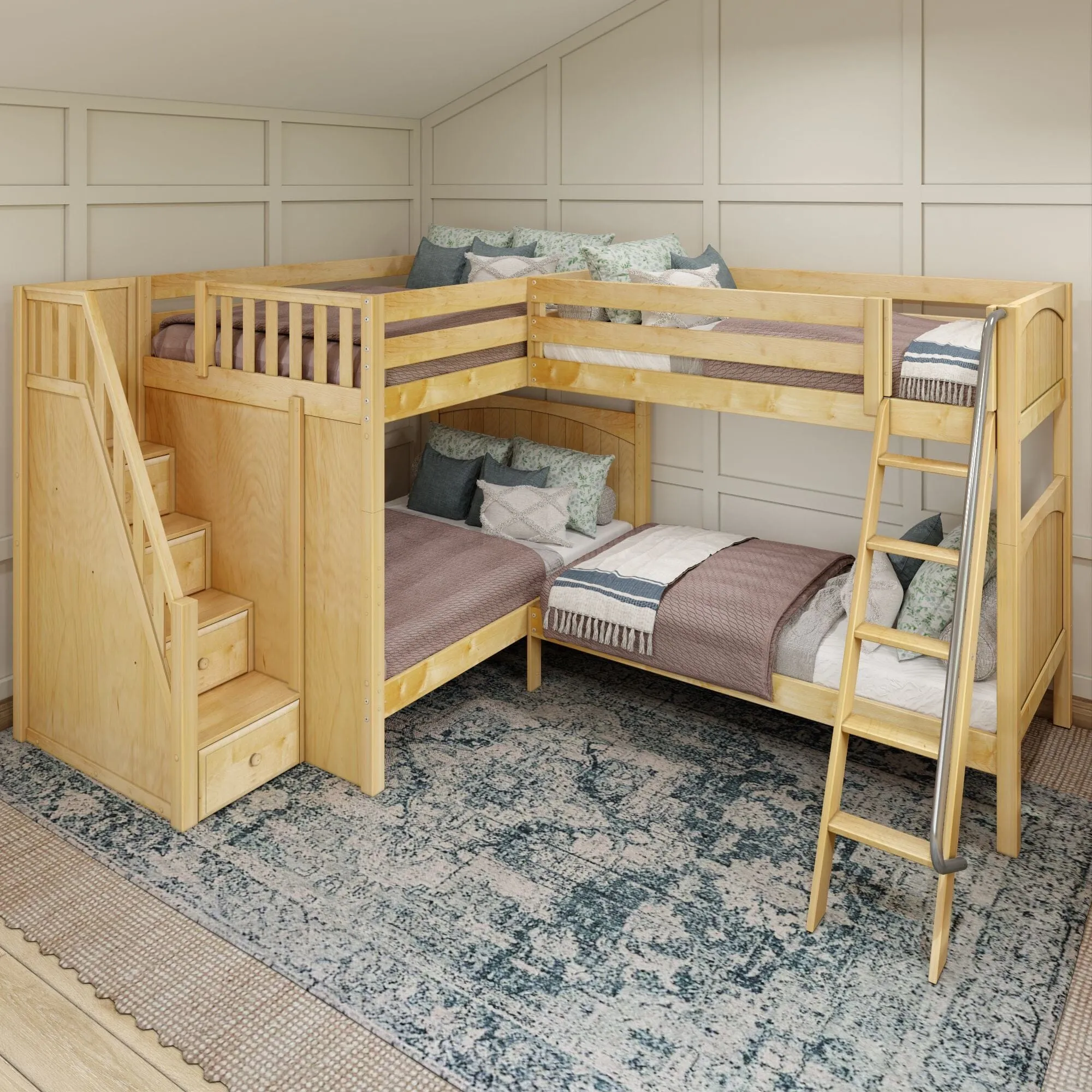 Full XL   Twin XL High Corner Bunk with Angled Ladder and Stairs