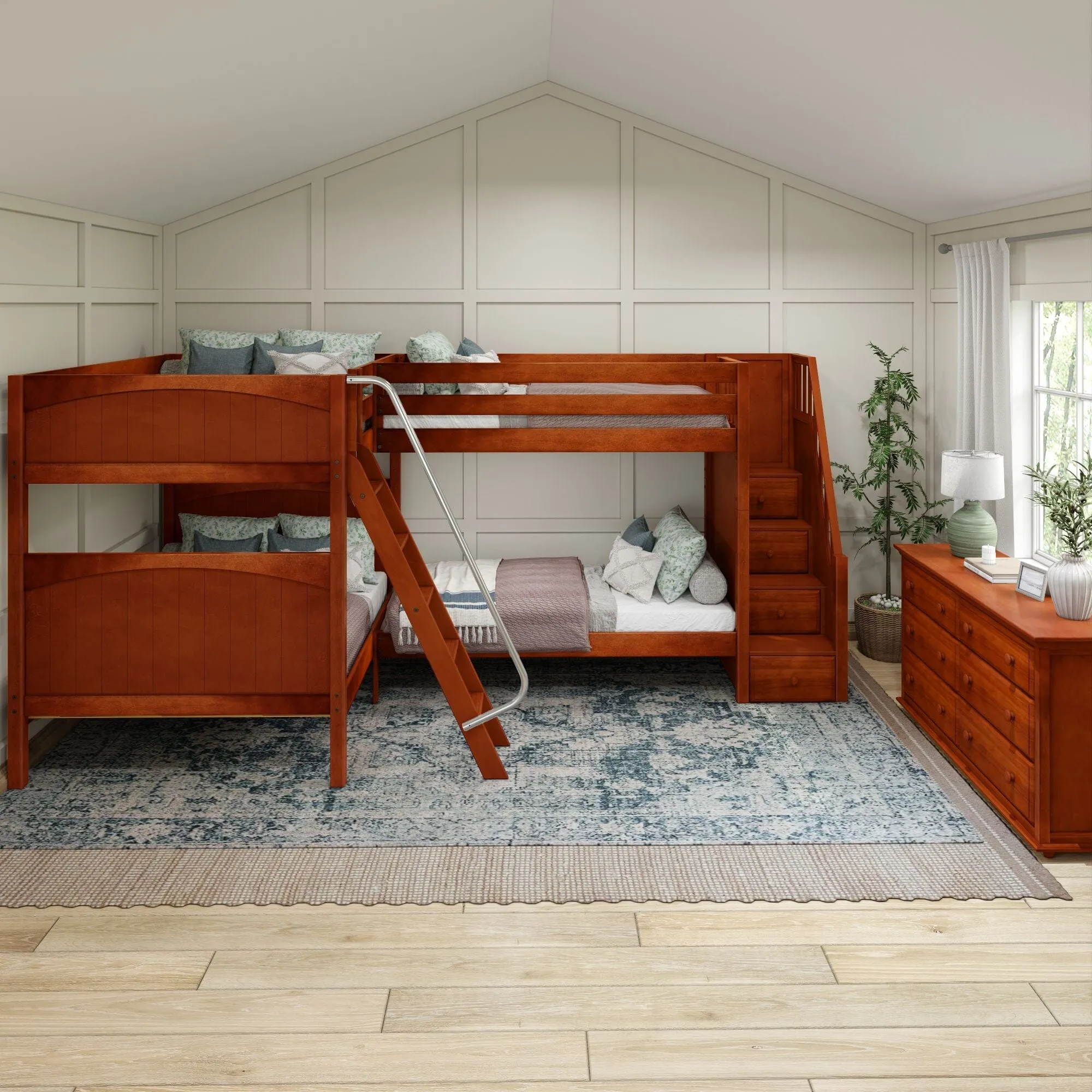 Full XL   Twin XL High Corner Bunk with Angled Ladder and Stairs