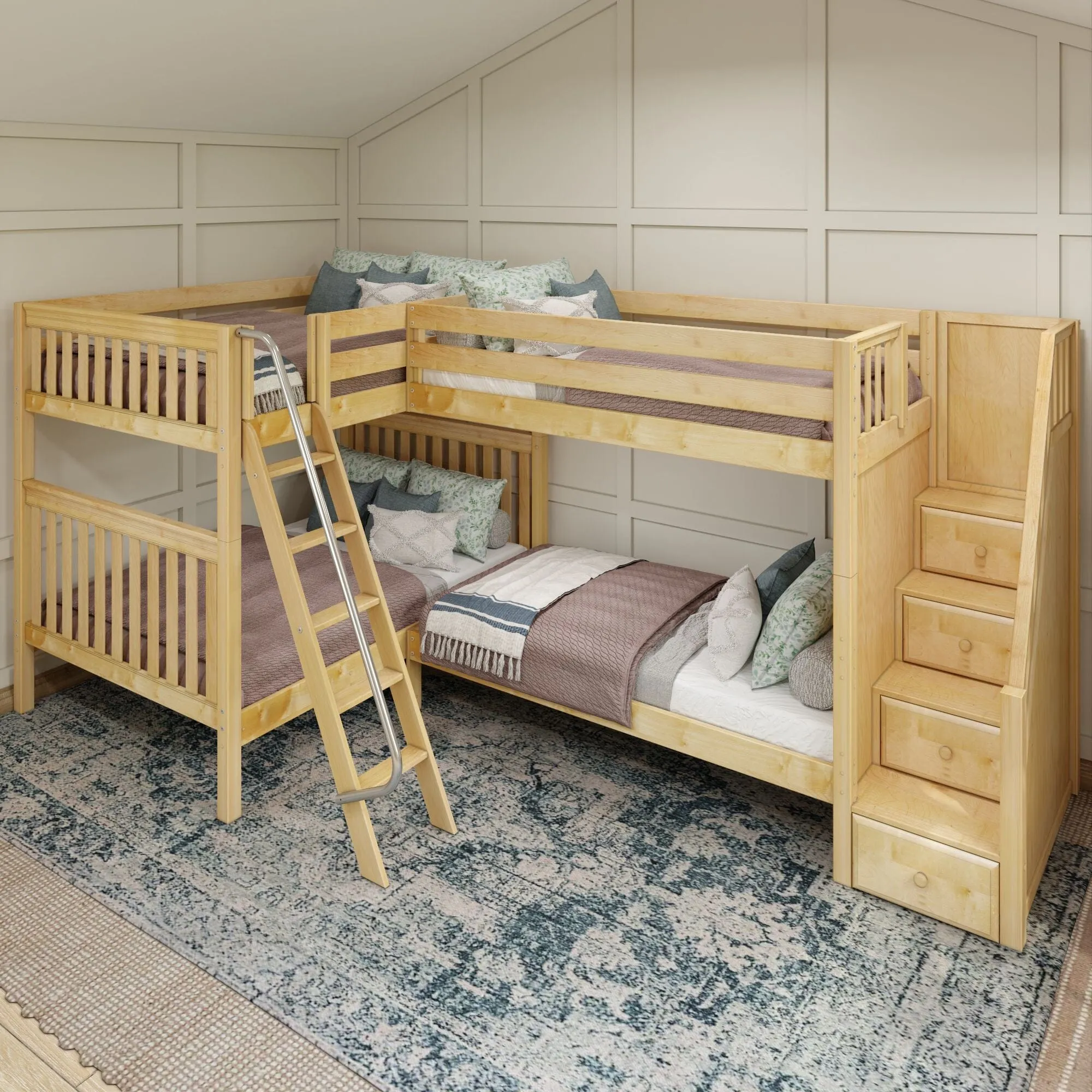 Full XL   Twin XL High Corner Bunk with Angled Ladder and Stairs