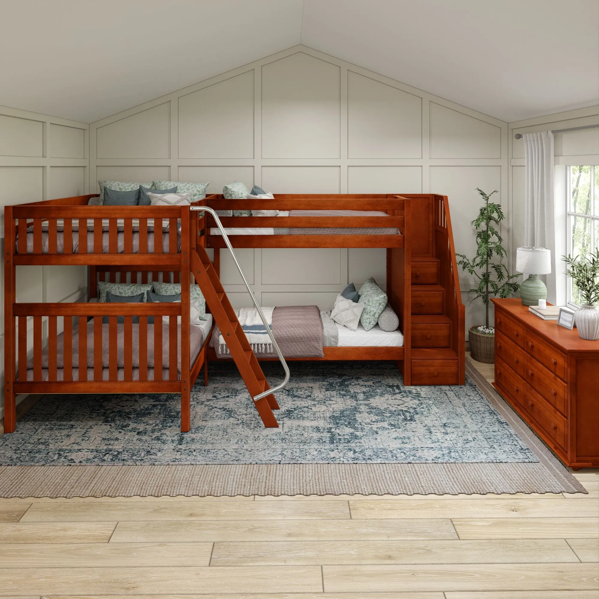 Full XL   Twin XL High Corner Bunk with Angled Ladder and Stairs