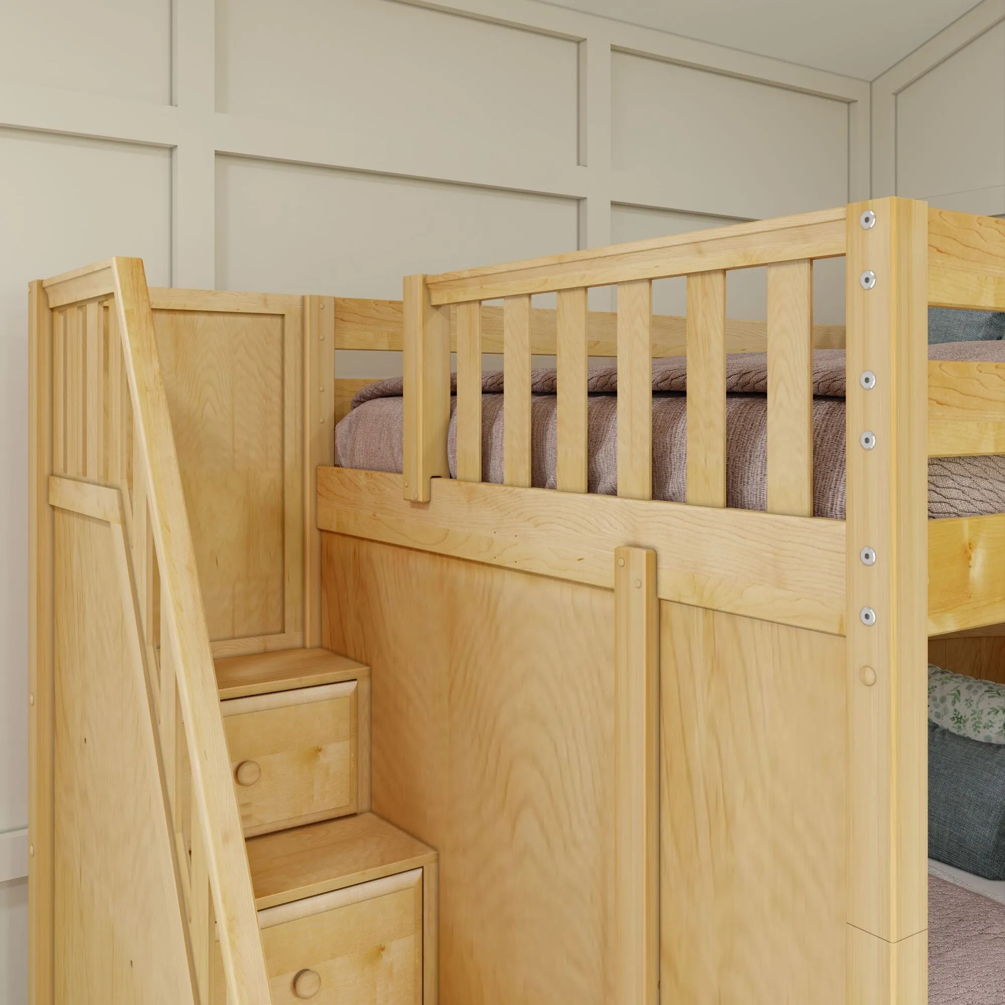 Full XL   Twin XL High Corner Bunk with Angled Ladder and Stairs
