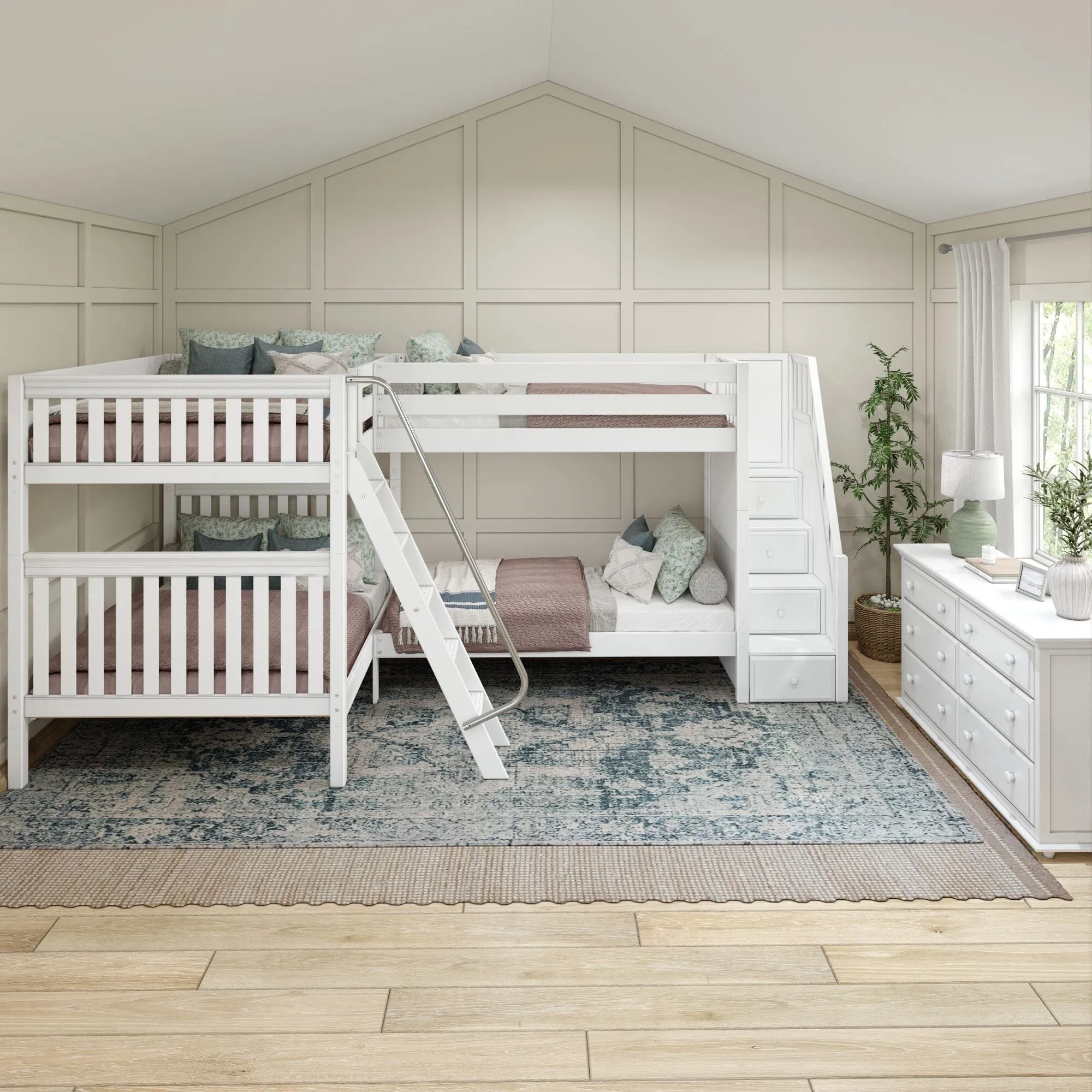 Full XL   Twin XL High Corner Bunk with Angled Ladder and Stairs