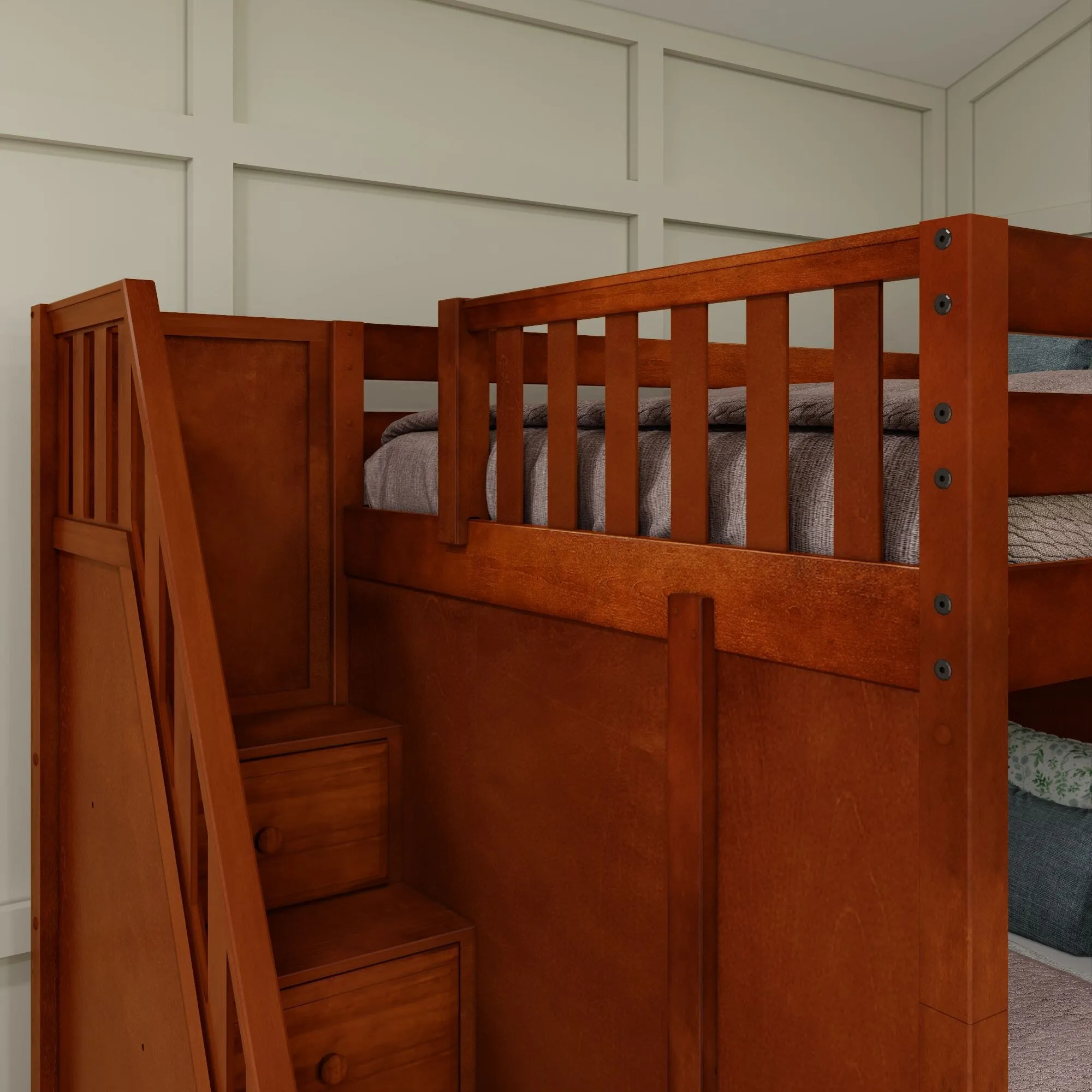 Full XL   Twin XL High Corner Bunk with Angled Ladder and Stairs