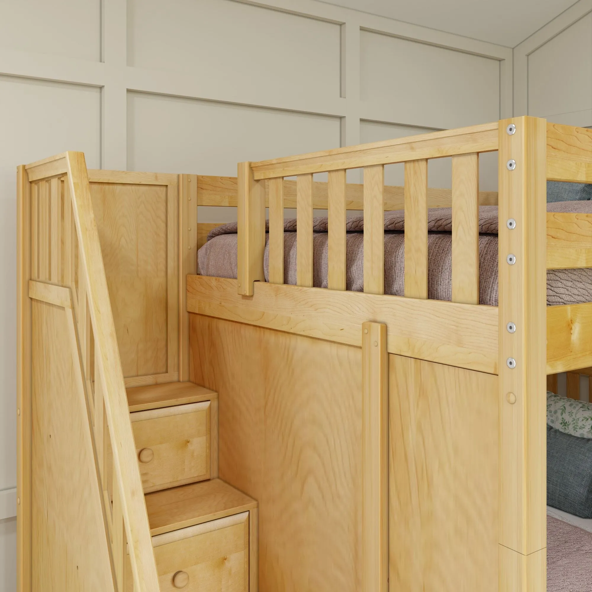 Full XL   Twin XL High Corner Bunk with Angled Ladder and Stairs