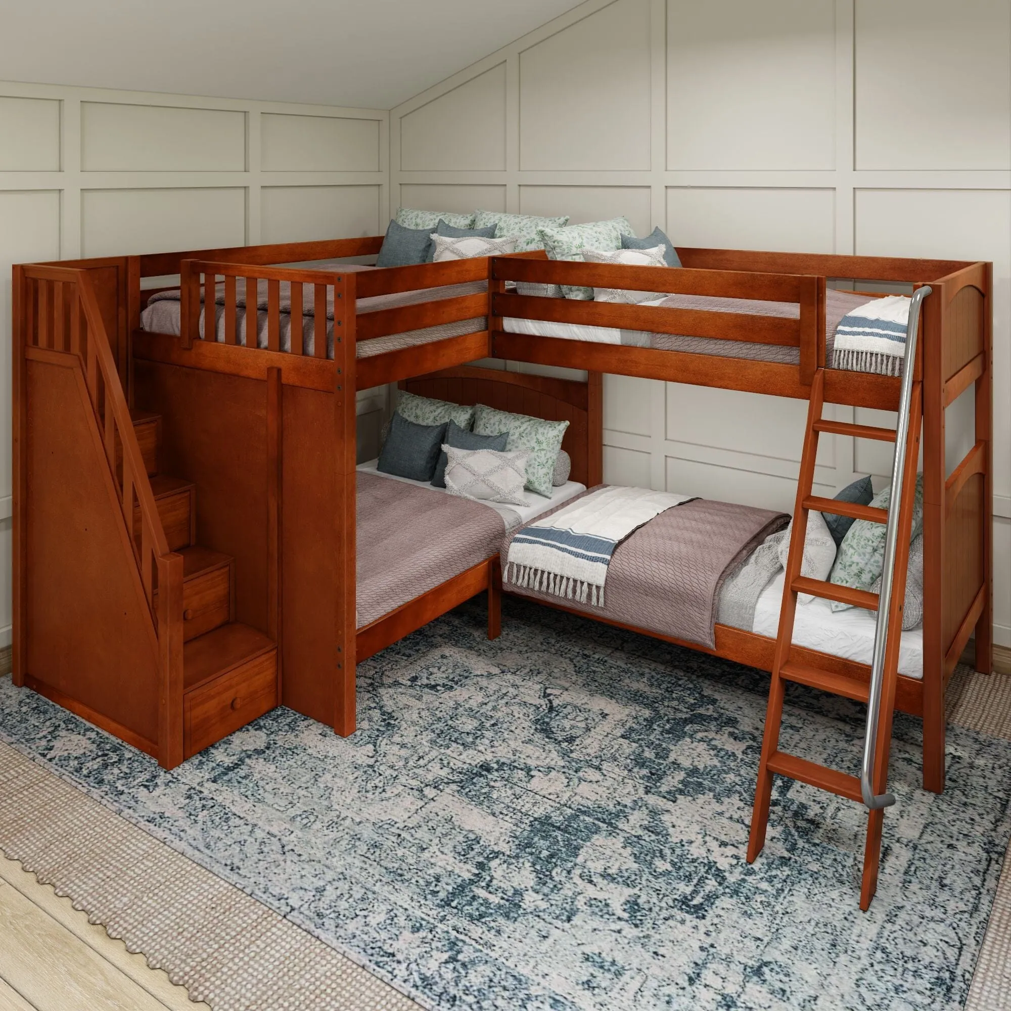 Full XL   Twin XL High Corner Bunk with Angled Ladder and Stairs