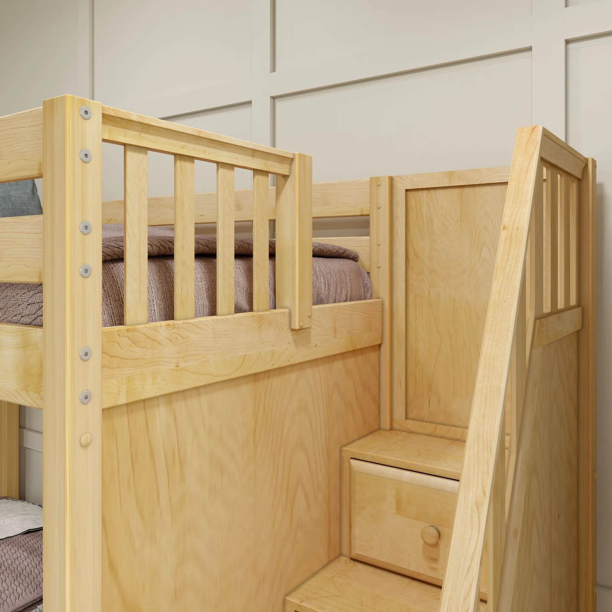 Full XL   Twin XL High Corner Bunk with Angled Ladder and Stairs