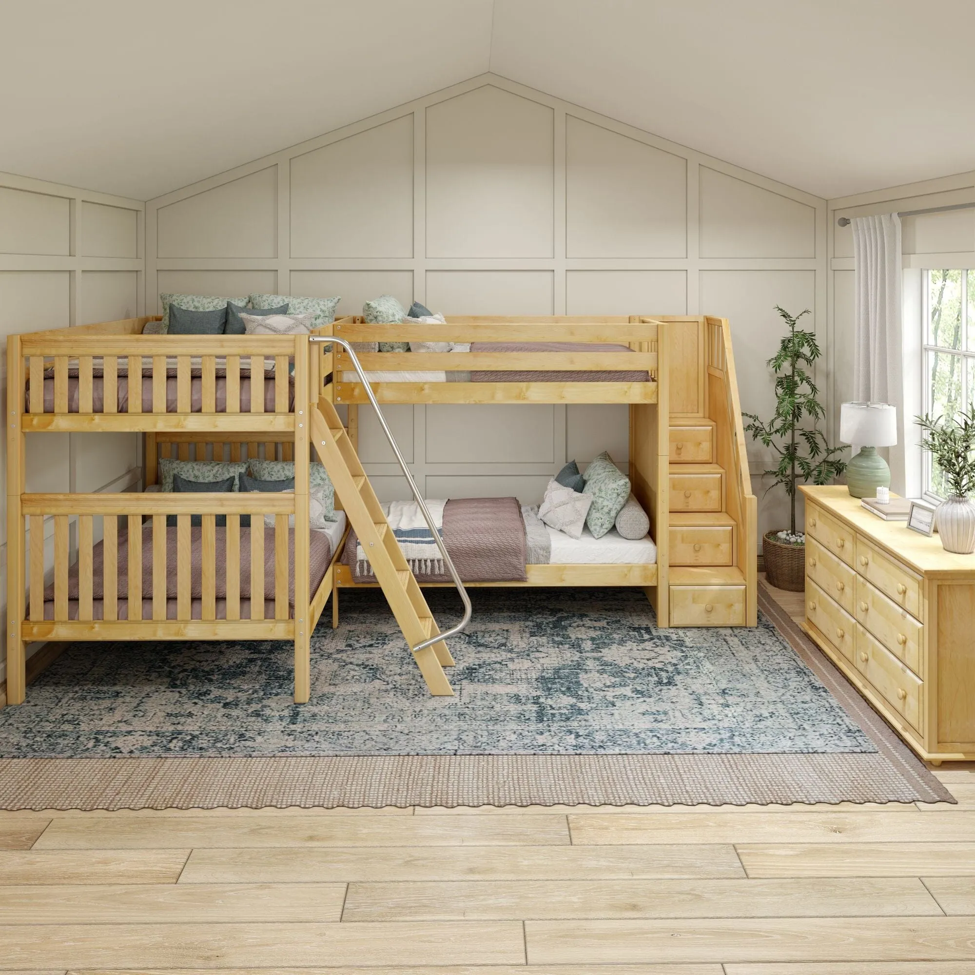 Full XL   Twin XL High Corner Bunk with Angled Ladder and Stairs