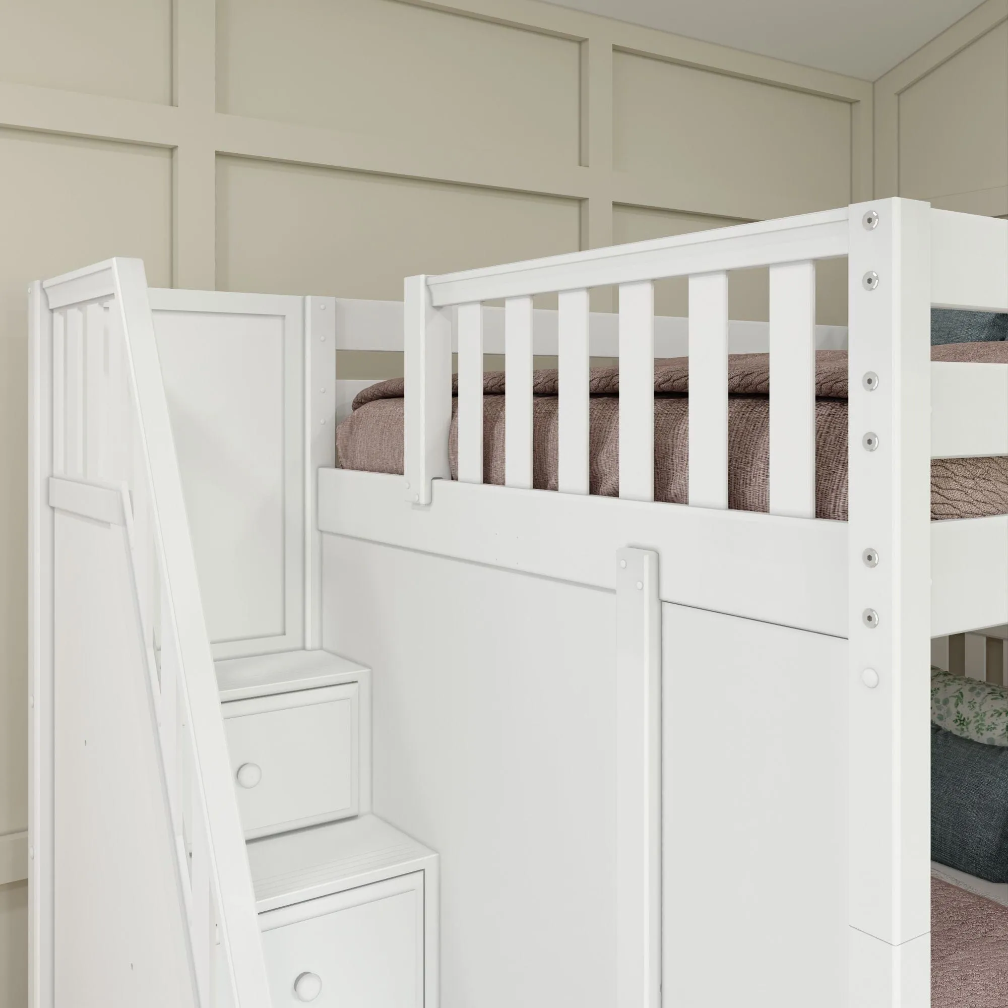 Full XL   Twin XL High Corner Bunk with Angled Ladder and Stairs