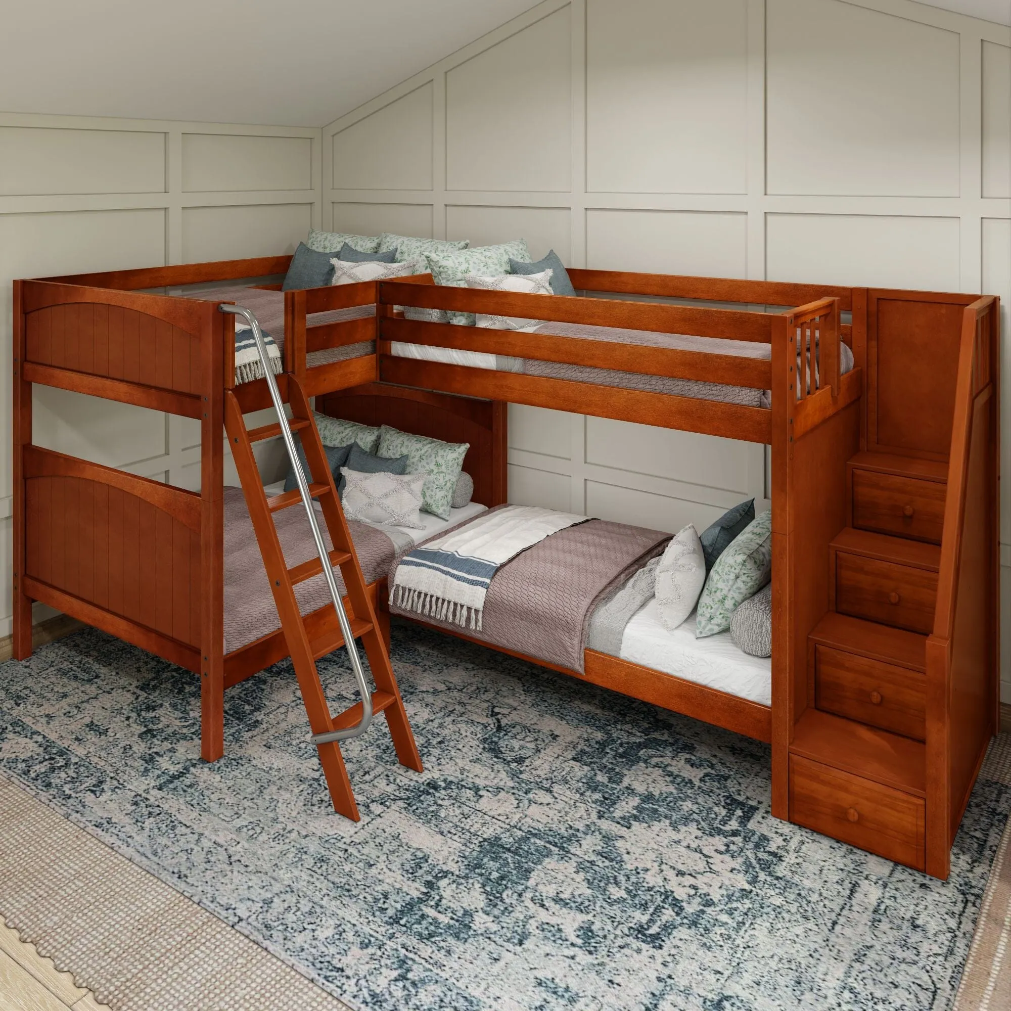 Full XL   Twin XL High Corner Bunk with Angled Ladder and Stairs