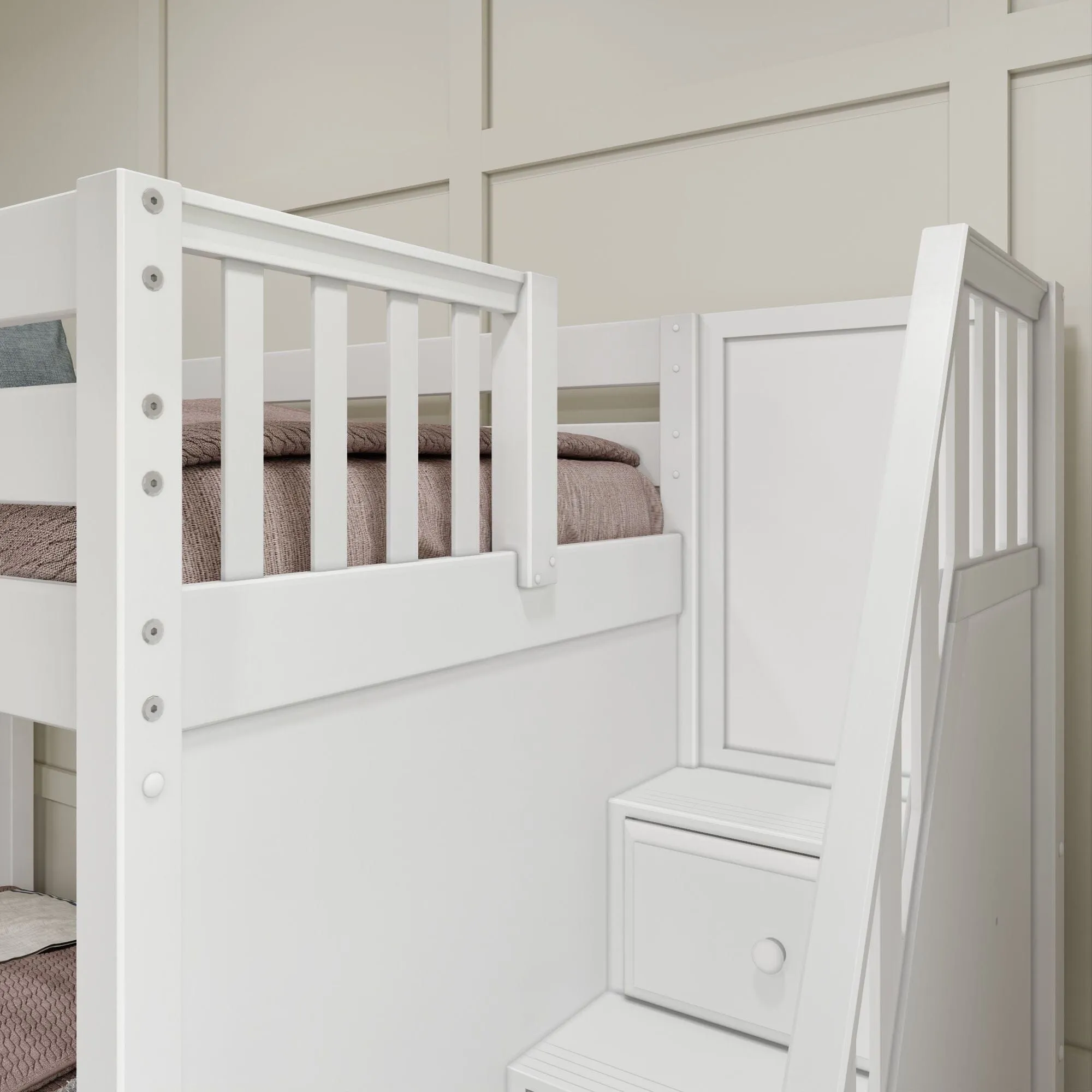 Full XL   Twin XL High Corner Bunk with Angled Ladder and Stairs