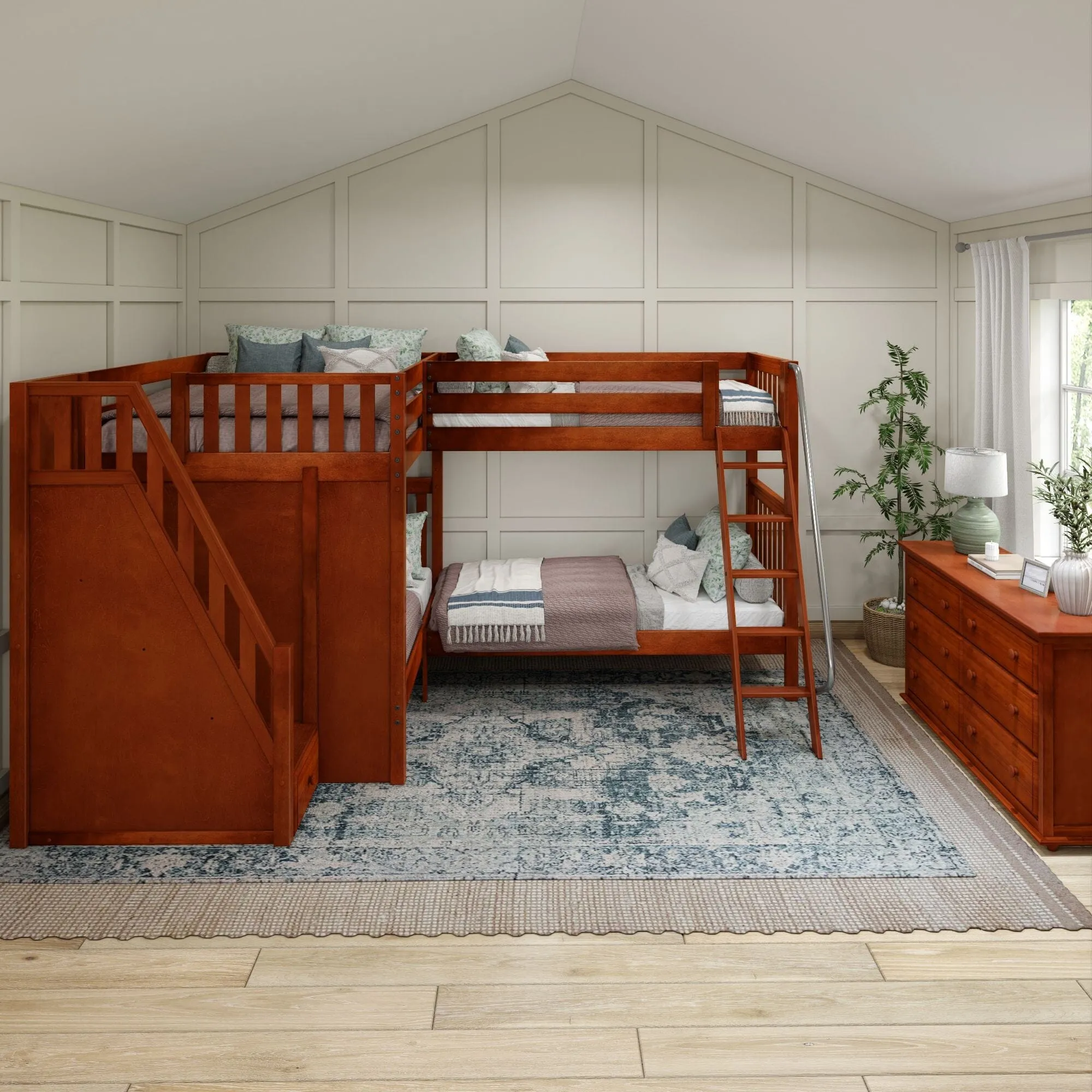 Full XL   Twin XL High Corner Bunk with Angled Ladder and Stairs