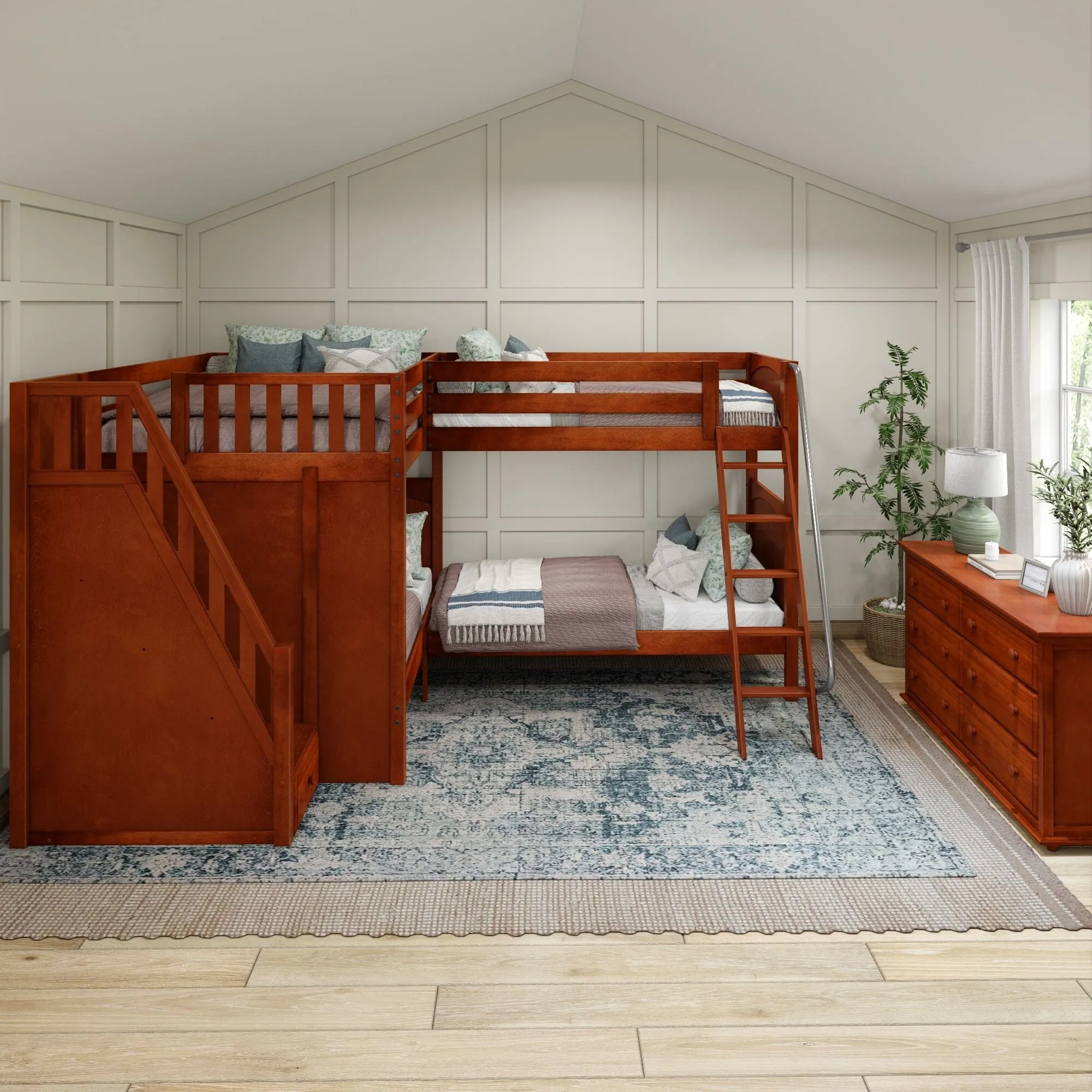 Full XL   Twin XL High Corner Bunk with Angled Ladder and Stairs
