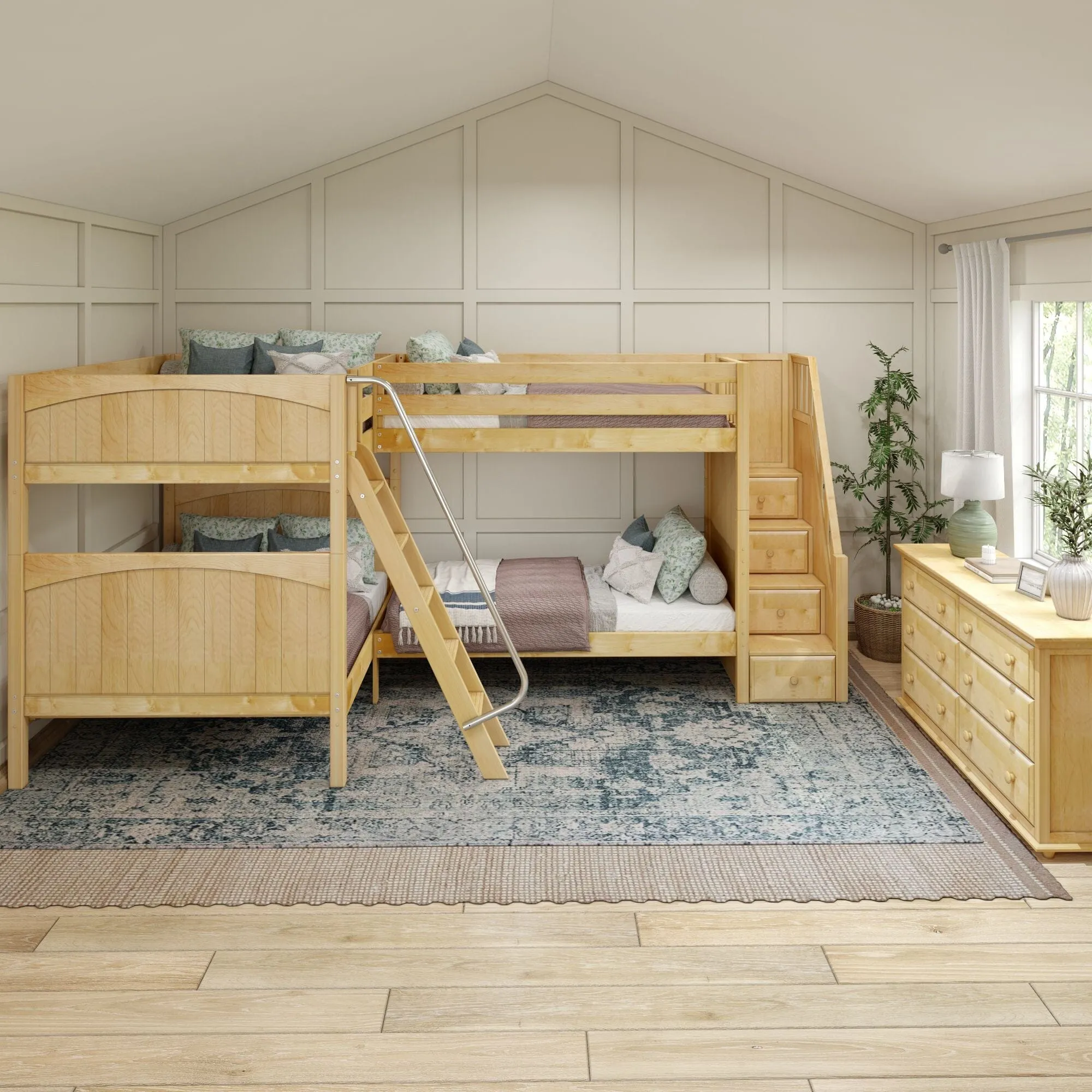Full XL   Twin XL High Corner Bunk with Angled Ladder and Stairs