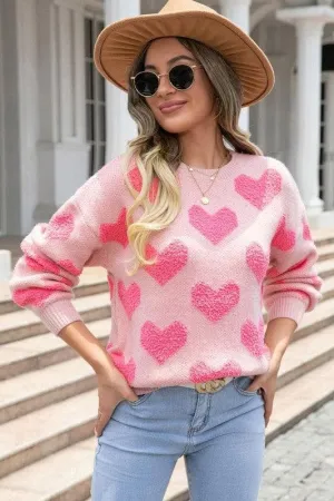 Fuzzy Heart Pink Knit Sweater Valentine
