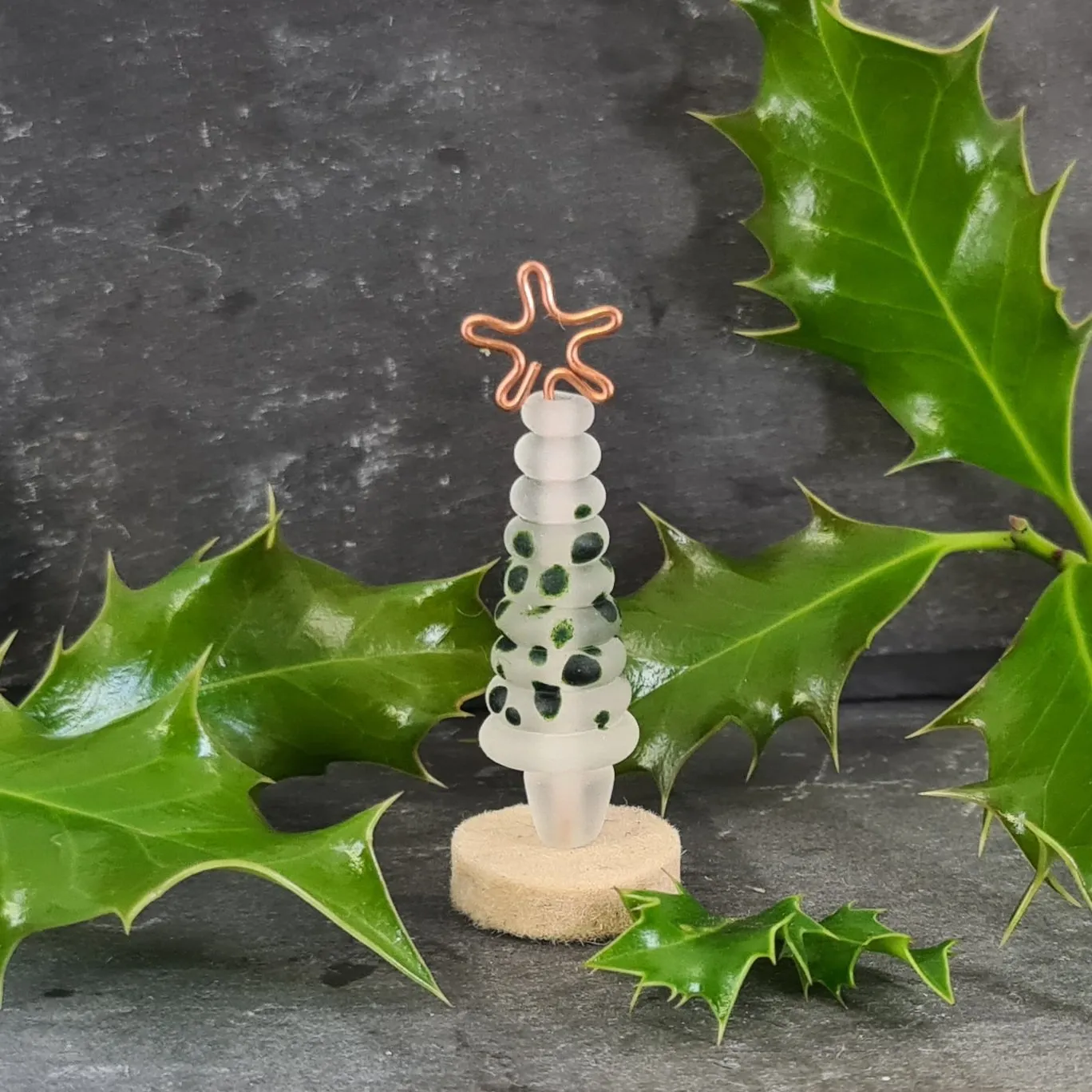 Glass Christmas Tree Ornament - Frosted Green Speckle