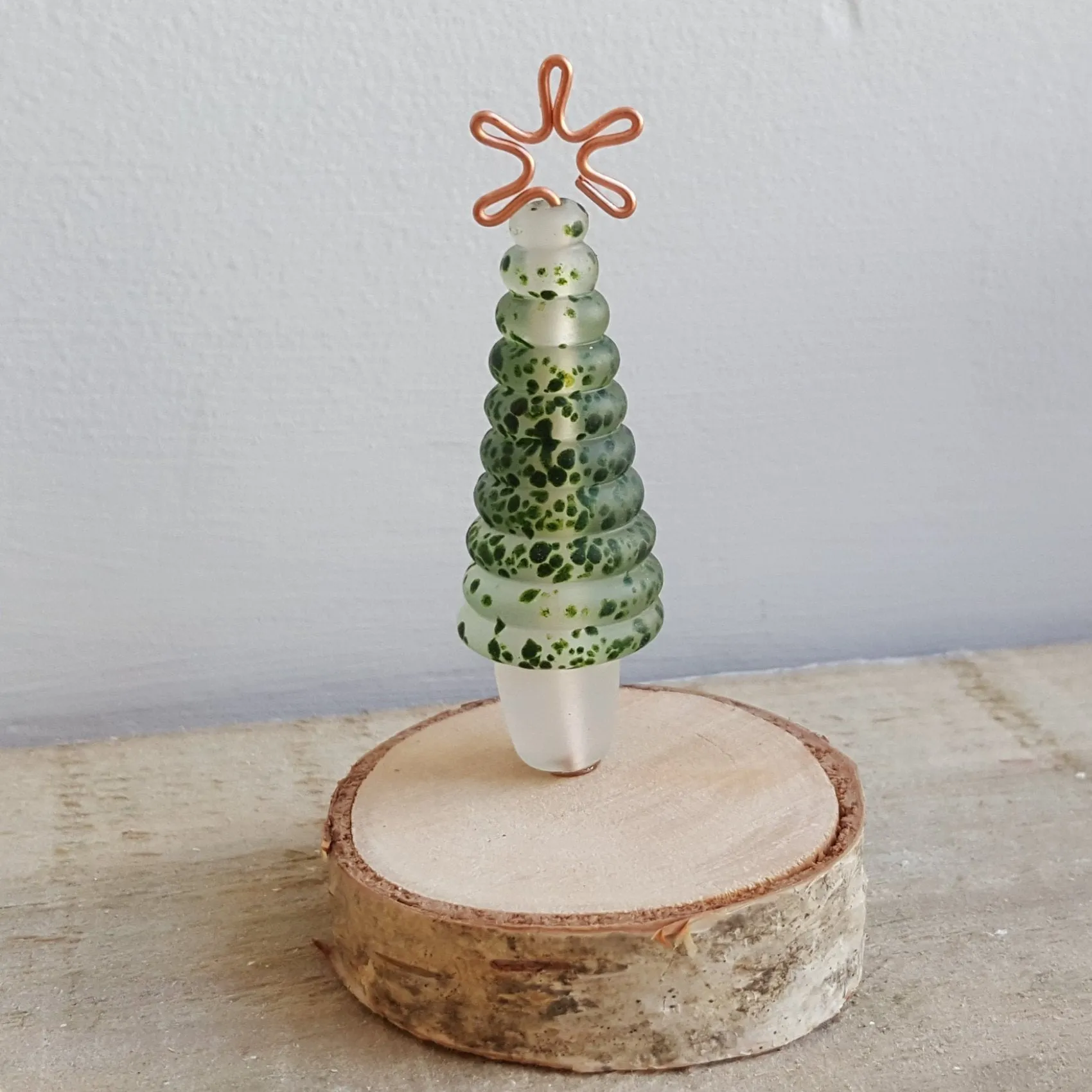 Glass Christmas Tree Ornament - Frosted Green Speckle